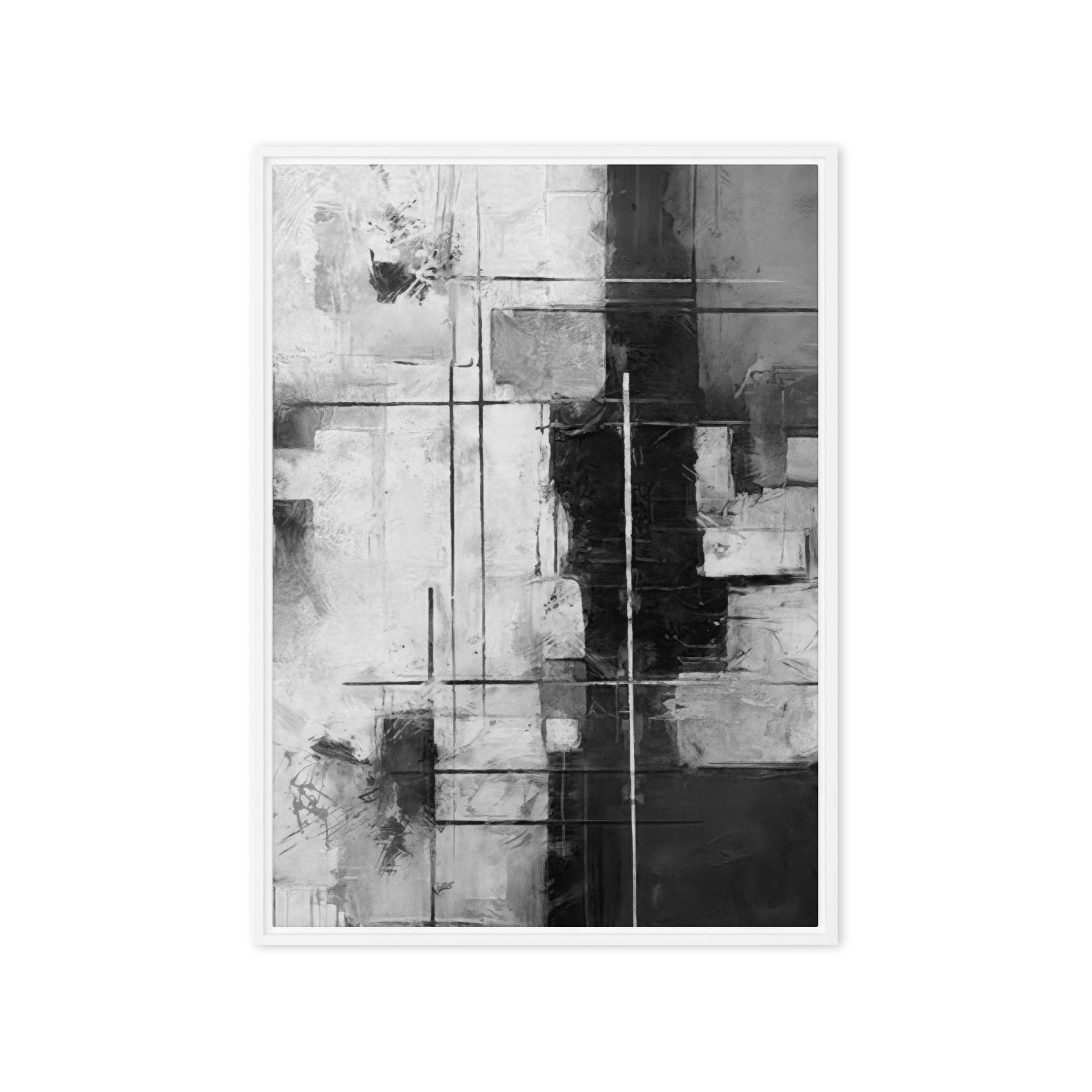 Beware framed canvas urban front-facing product image in black frame, 20 x 30 inch large size