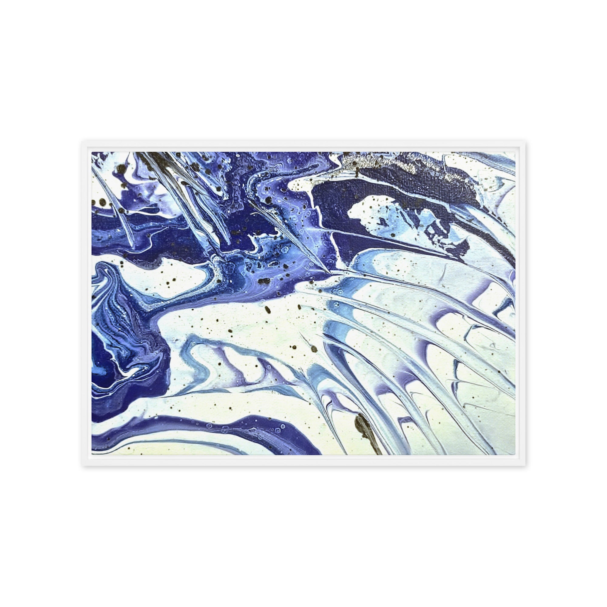 Cobalt framed canvas print product image in white frame, 12 x 12 inch universal size
