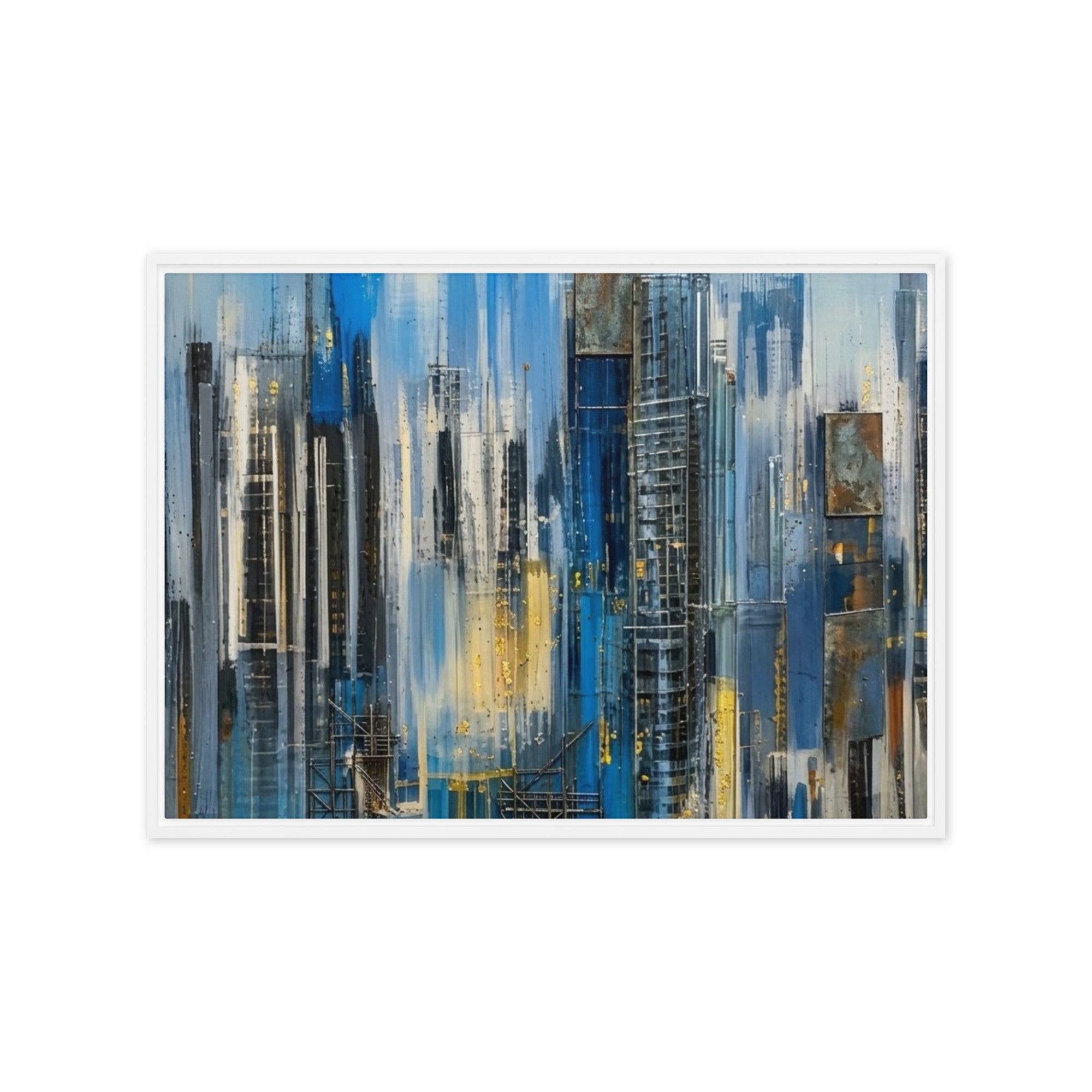 Facade framed canvas print shown in front view in white frame, 8 x 10 inch universal size
