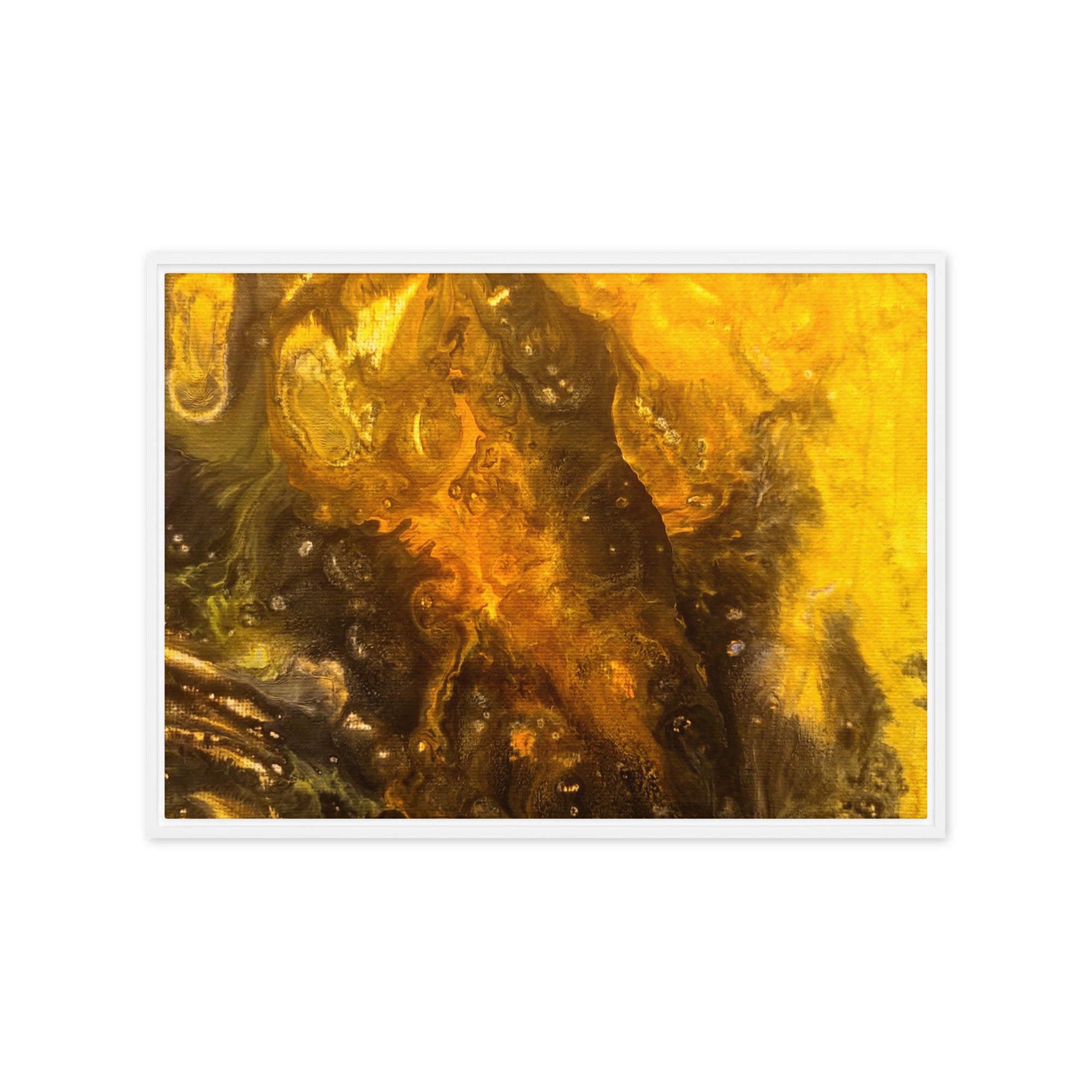 Flame framed canvas print product image in white frame, 12 x 12 inch universal size