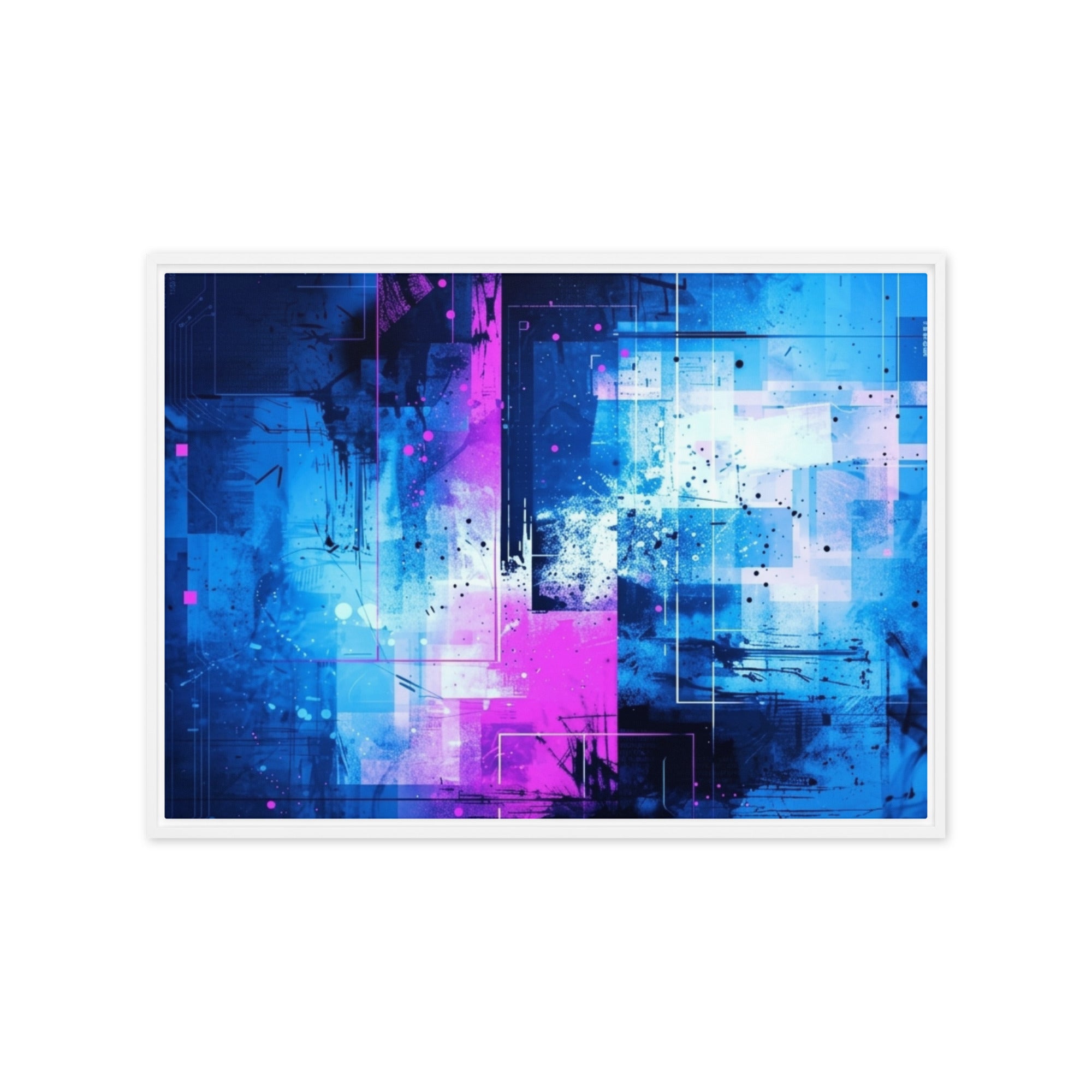 Neon framed canvas print product image in white frame, 12 x 12 inch universal size