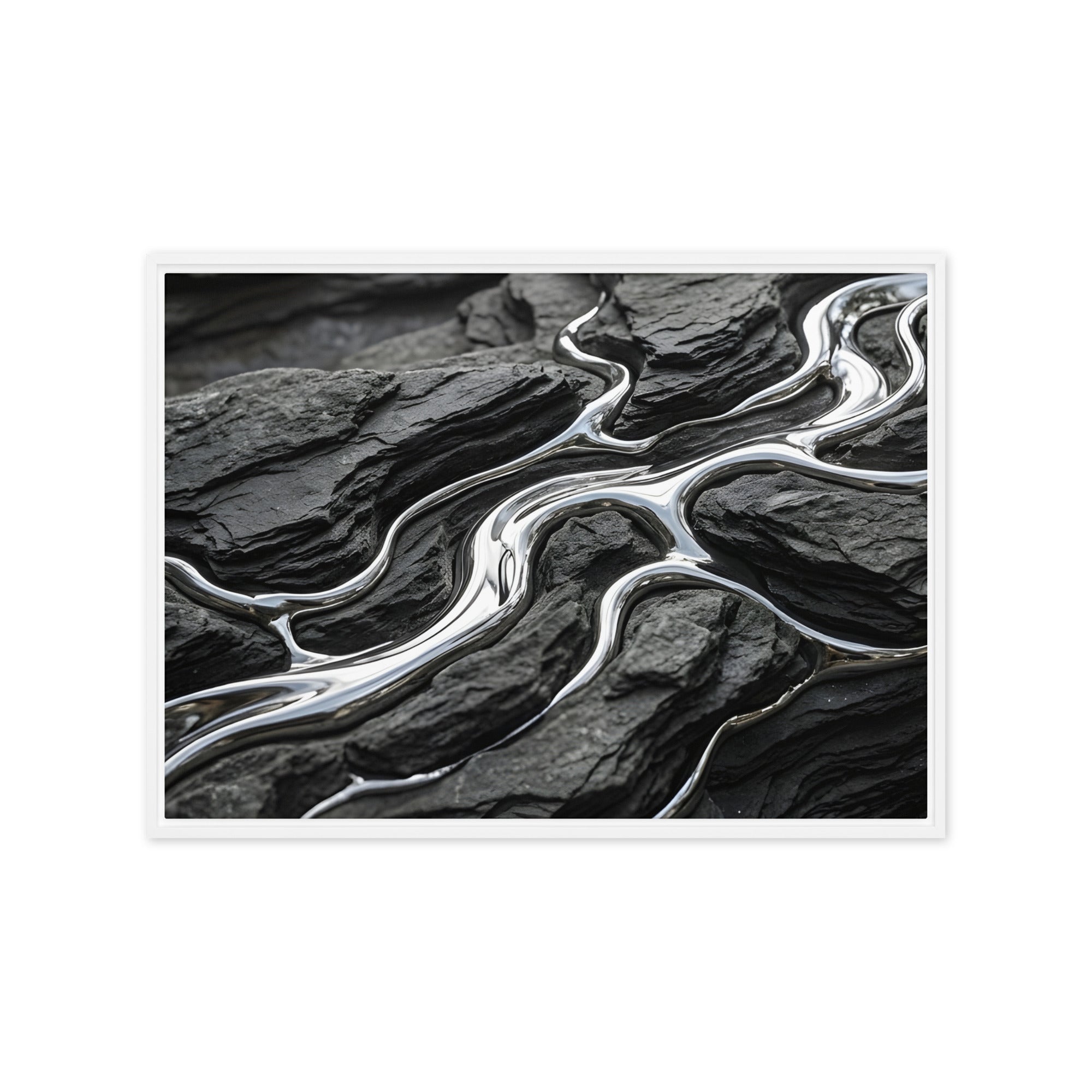 Basalt wall art product image as a framed canvas print in white frame, 12 x 16 inch universal size