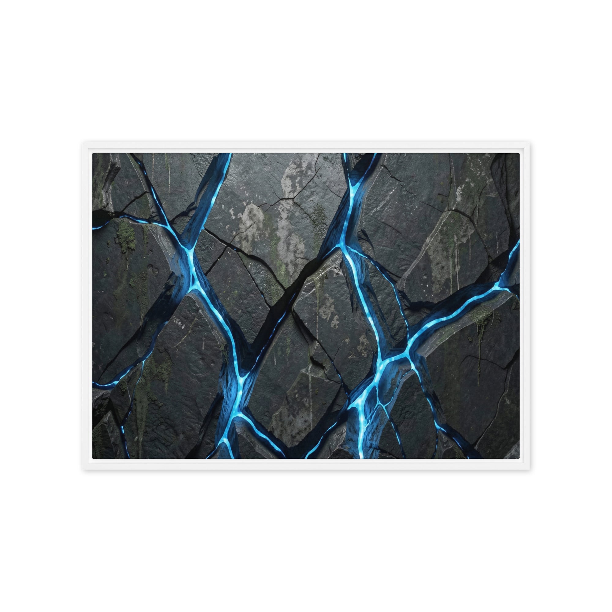 Igneous framed canvas print shown in front view in white frame, 12 x 16 inch universal size