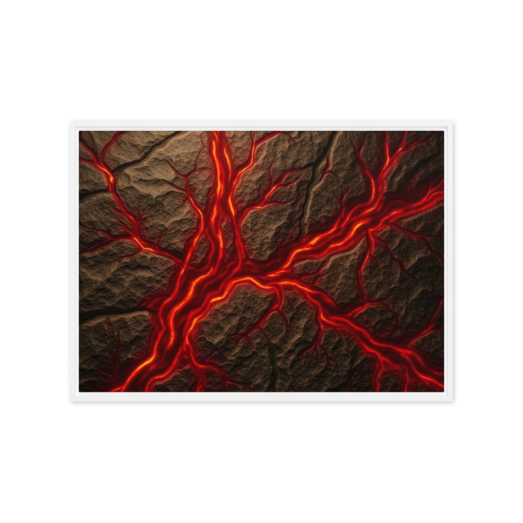Magma framed canvas print shown in front view in white frame, 12 x 16 inch universal size