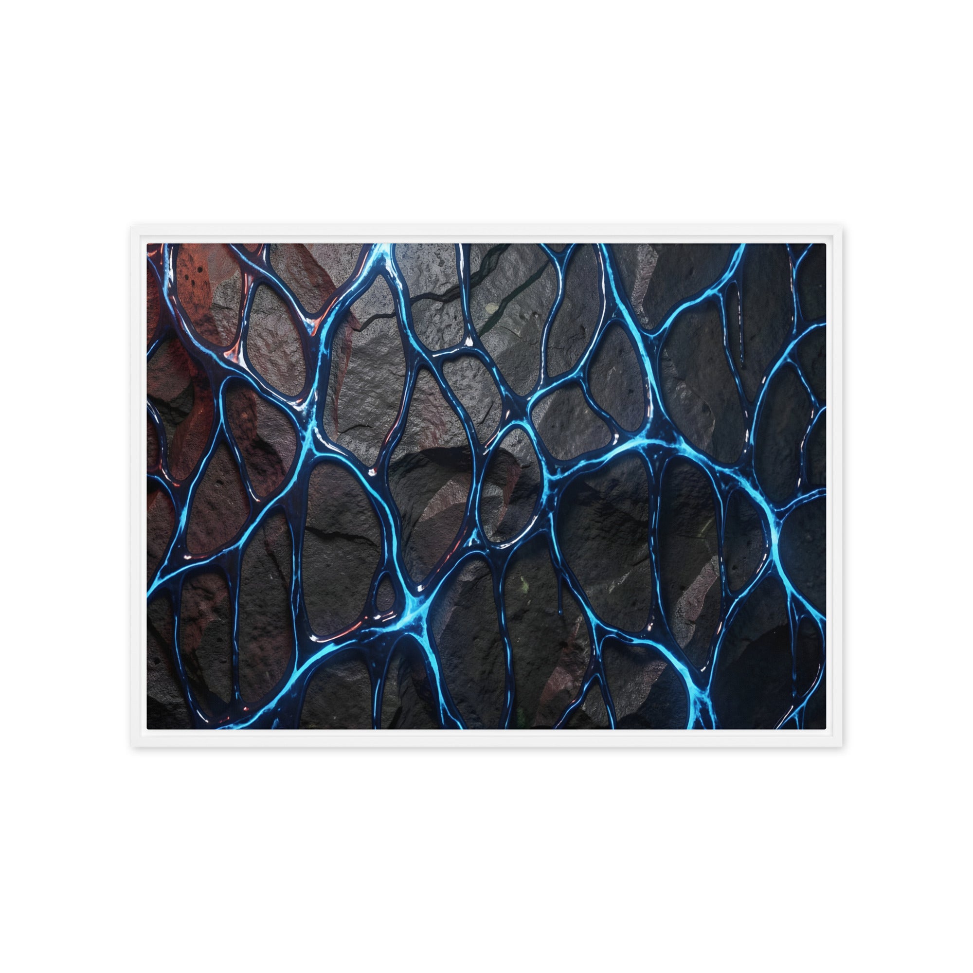 Magmatic framed canvas print shown in front view in white frame, 12 x 16 inch universal size
