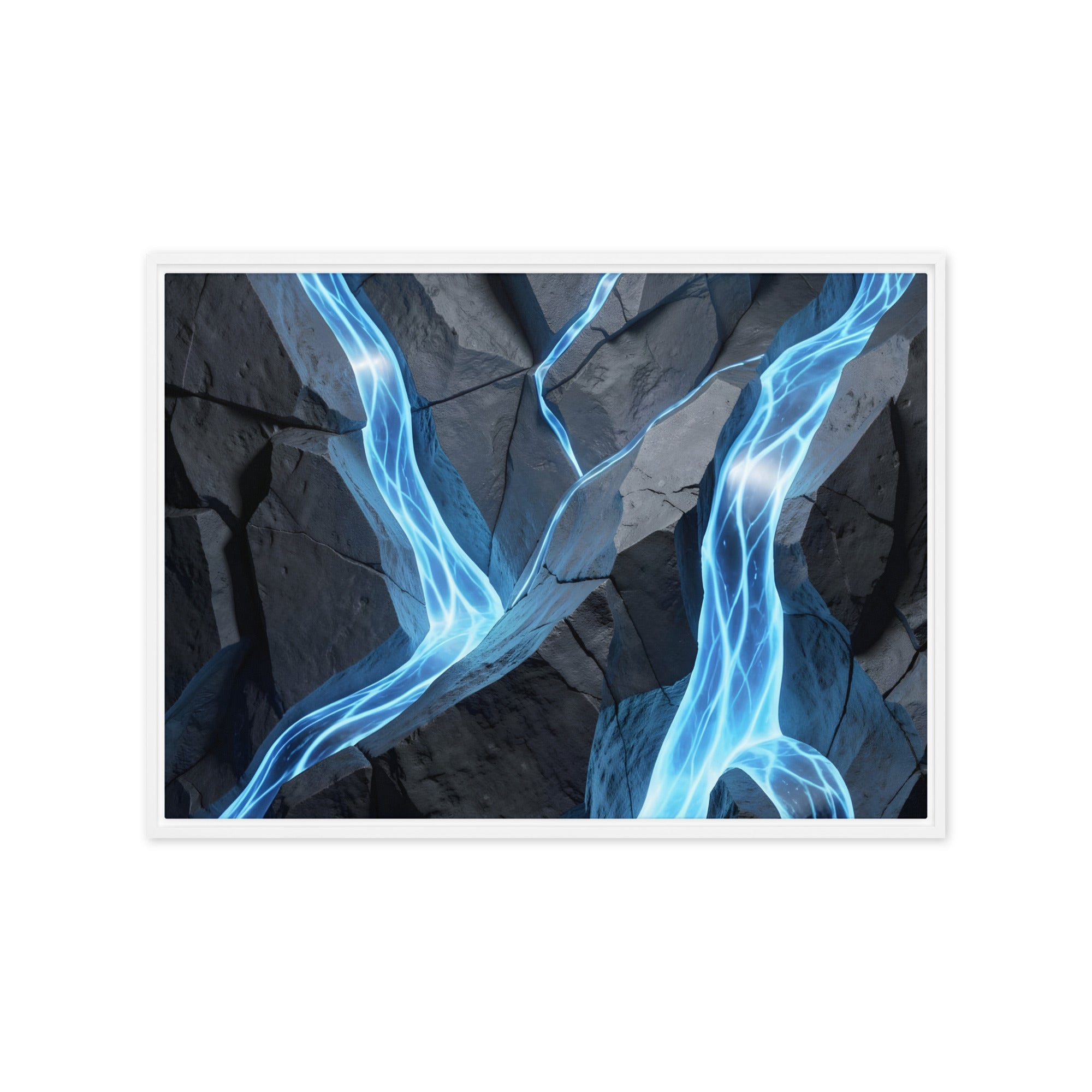 Tephra framed canvas print shown in front view in white frame, 12 x 16 inch universal size
