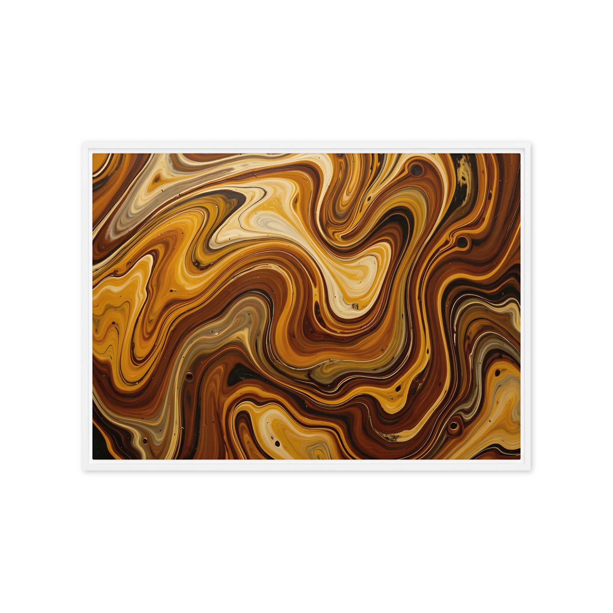 Molten Earth framed canvas print shown in front view in white frame, 12 x 16 inch universal size