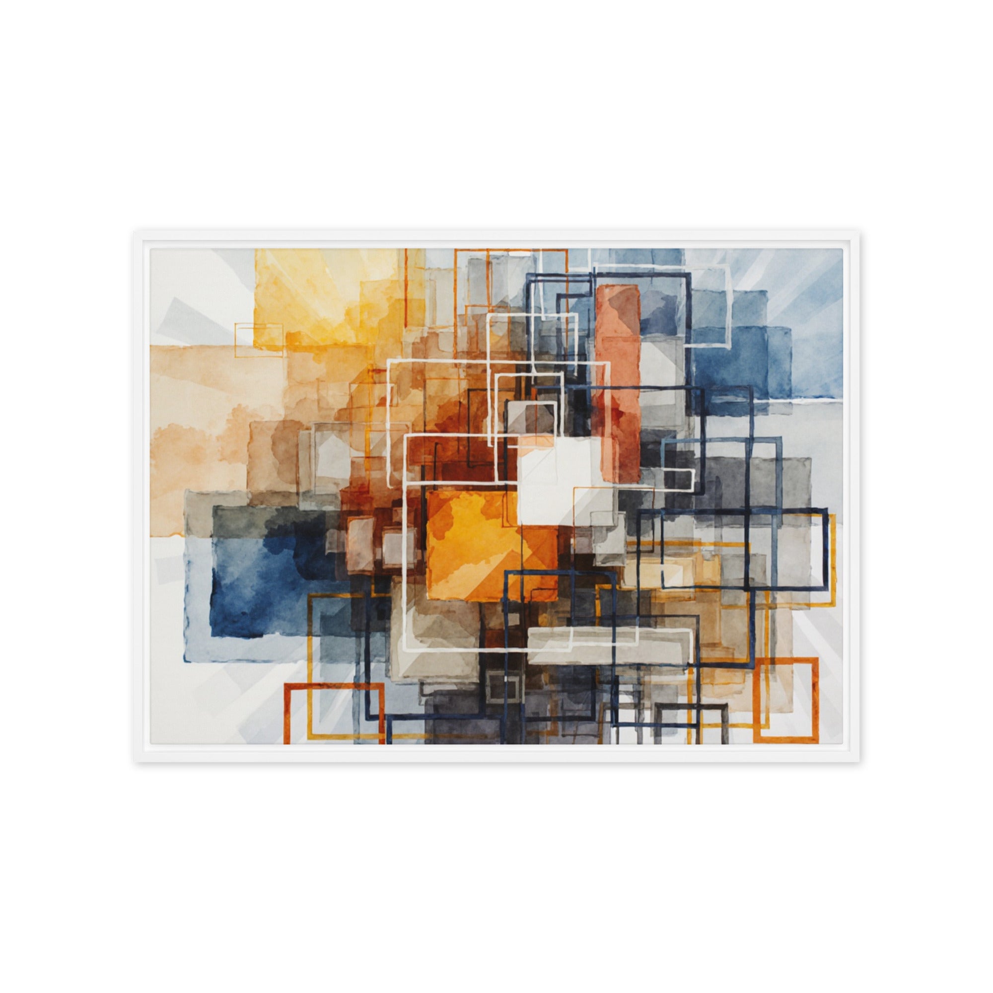 Plinth framed canvas print product image in white frame, 12 x 12 inch universal size