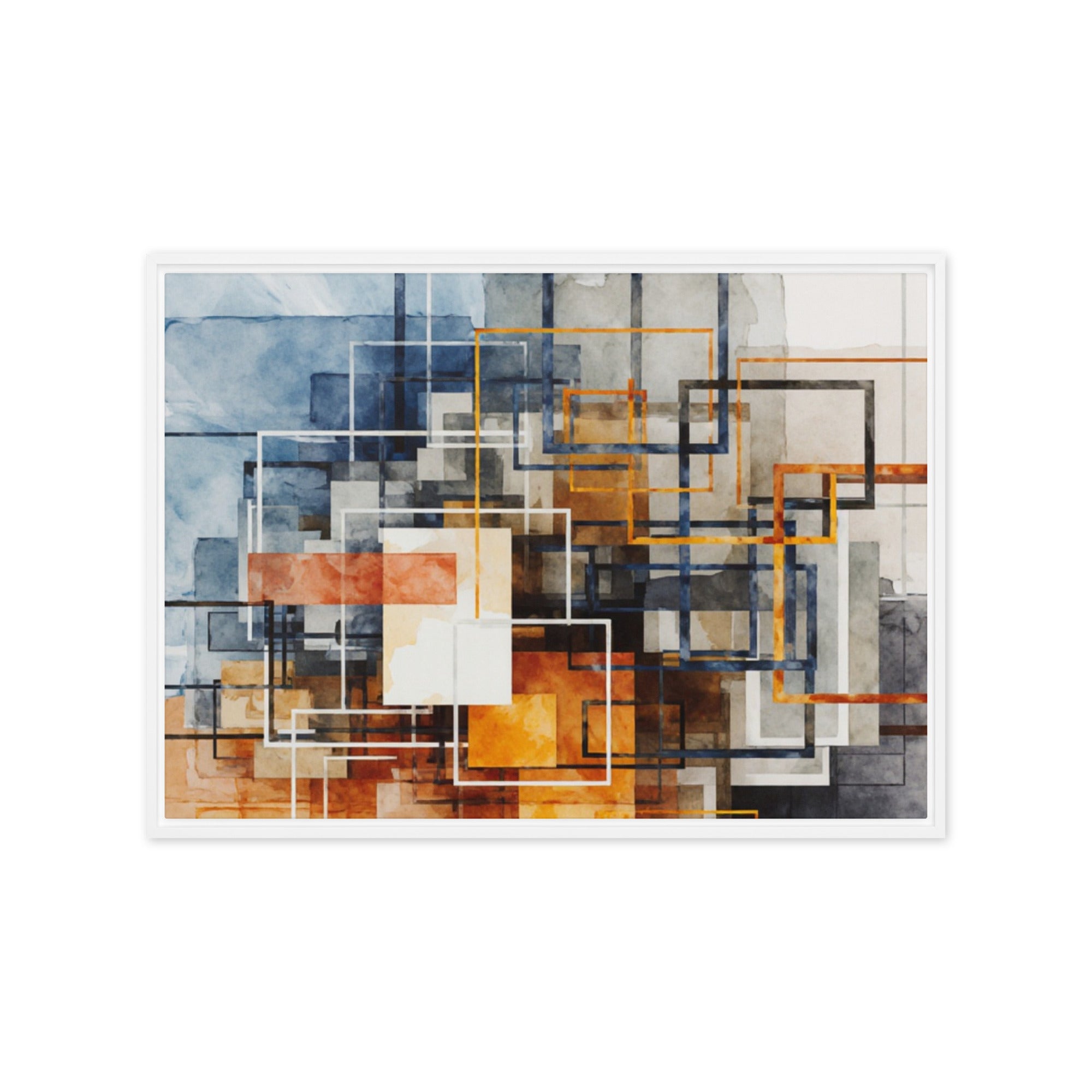Stratum framed canvas print shown in front view in white frame, 12 x 16 inch universal size