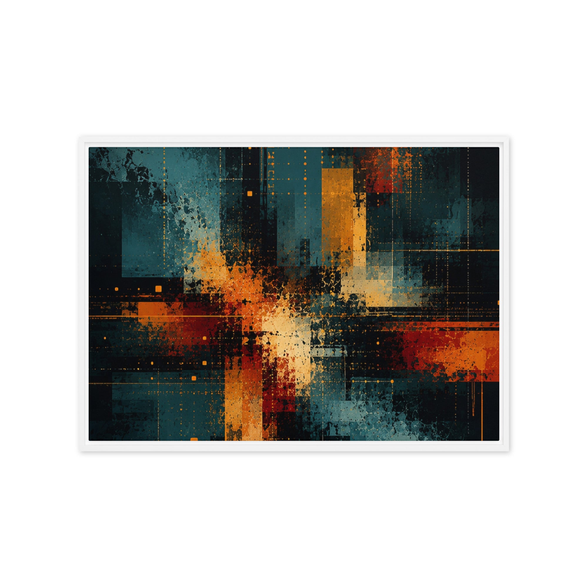 Axion framed canvas print product image in white frame, 12 x 12 inch universal size