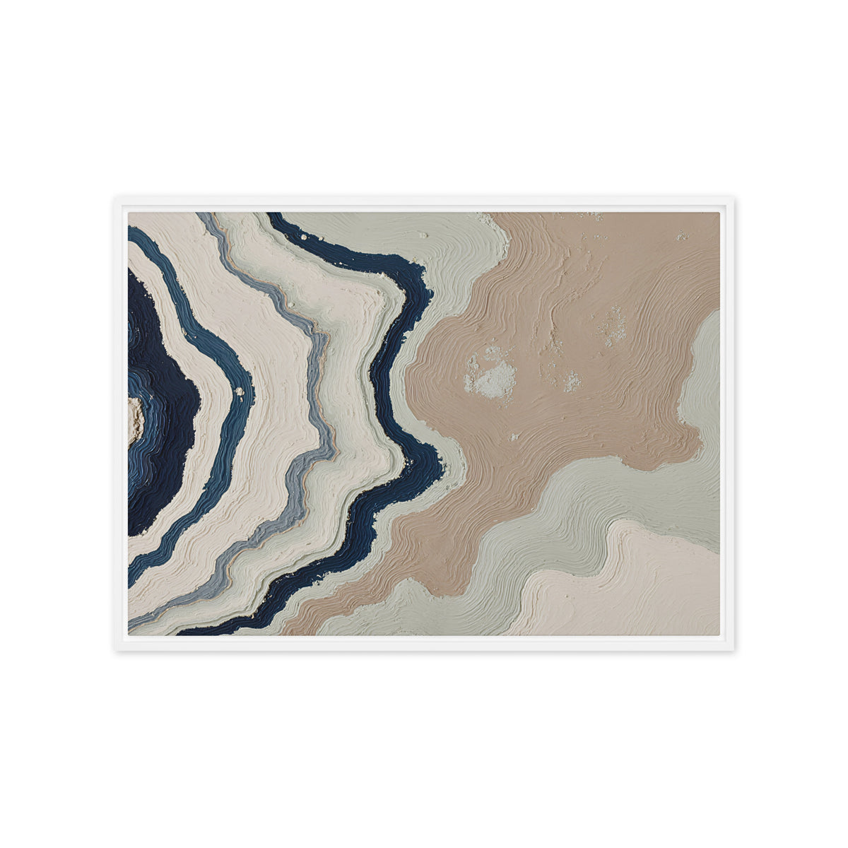 Karst framed canvas artwork with limestone-like textures and deep charcoal shadows, shown on white.