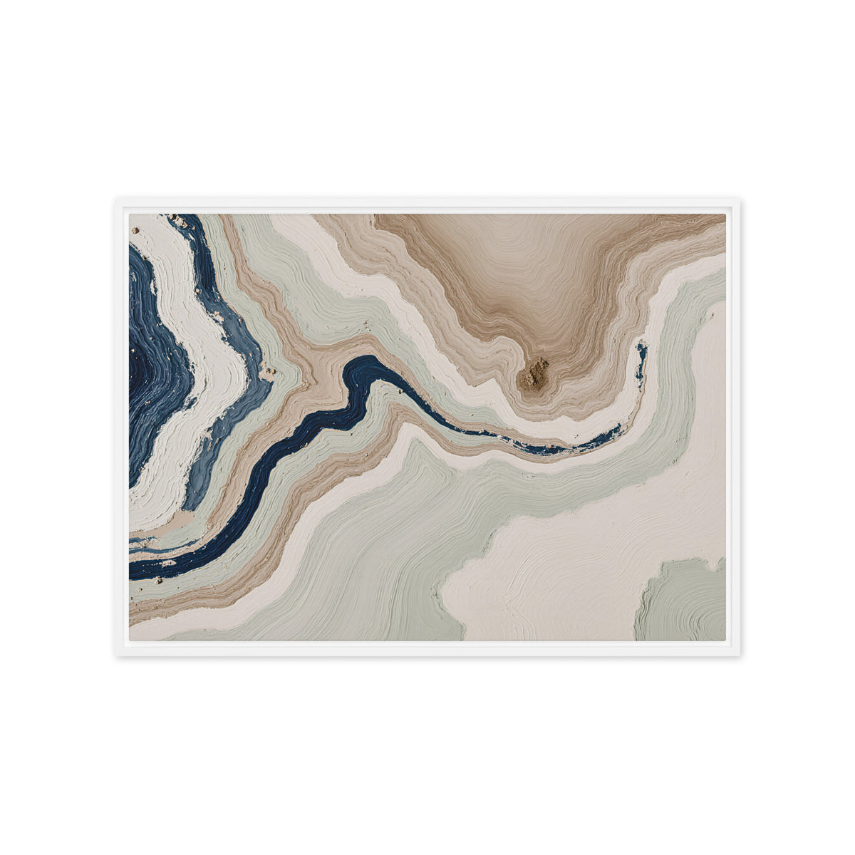 Terrace framed canvas artwork with stepped stone-like shelves and warm mineral gradients, shown on white.