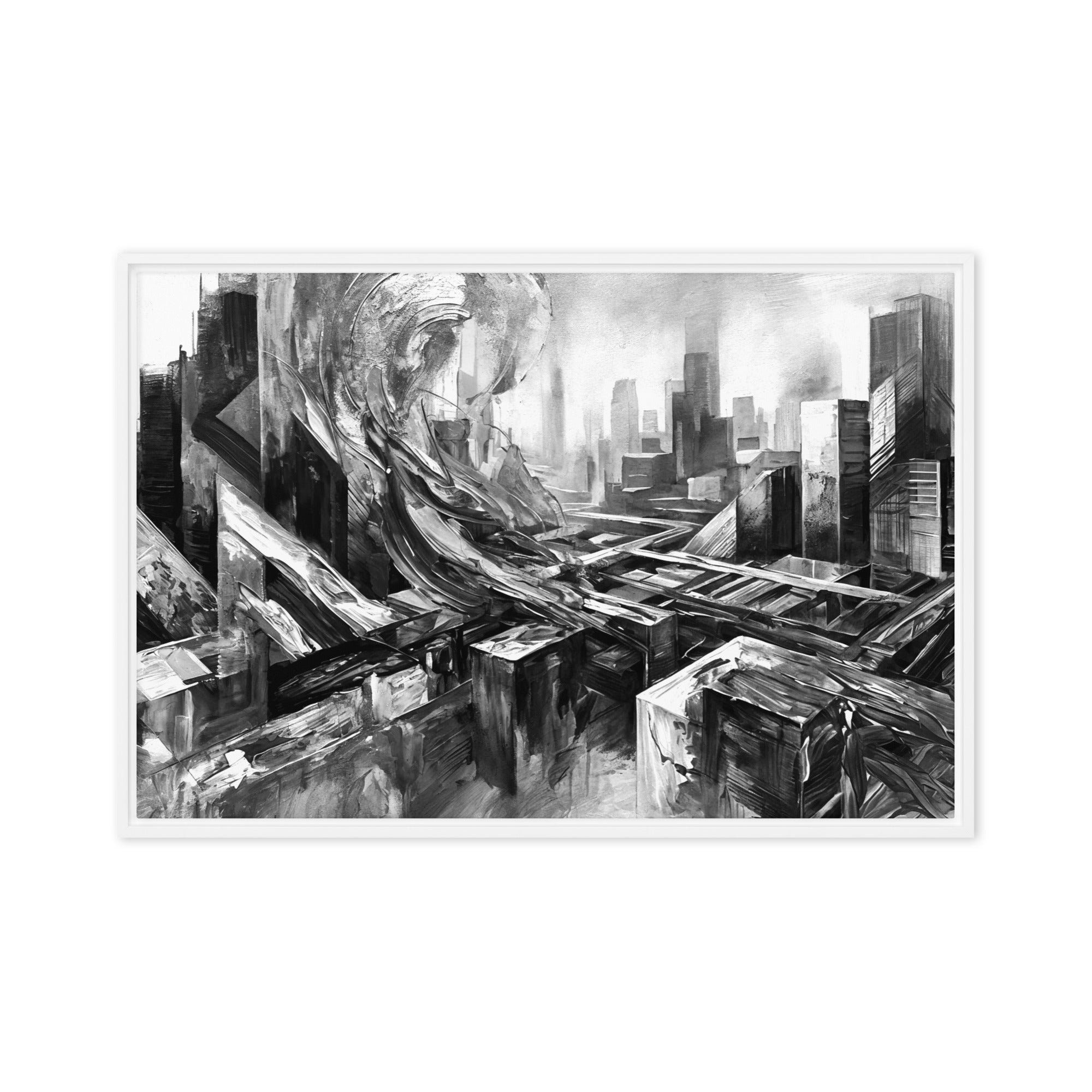 Attitudes wall art product image as a framed canvas skyline wall art mb canvas in white frame, 24 x 36 inch statement piece
