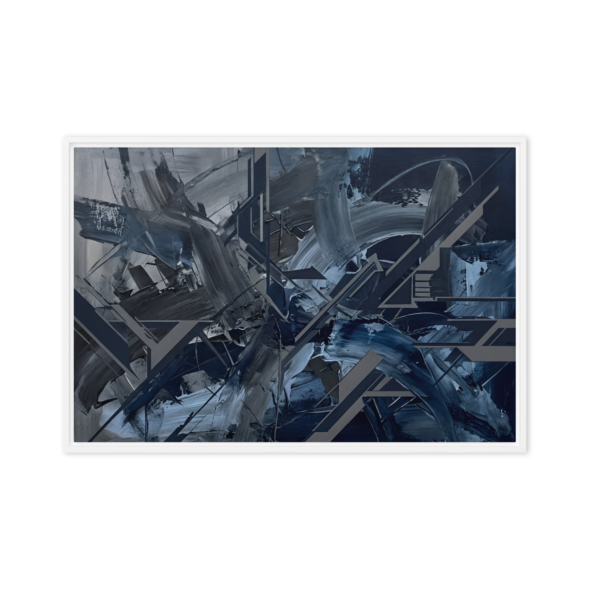 Torrent framed canvas urban product mockup in white frame, 16 x 20 inch universal size