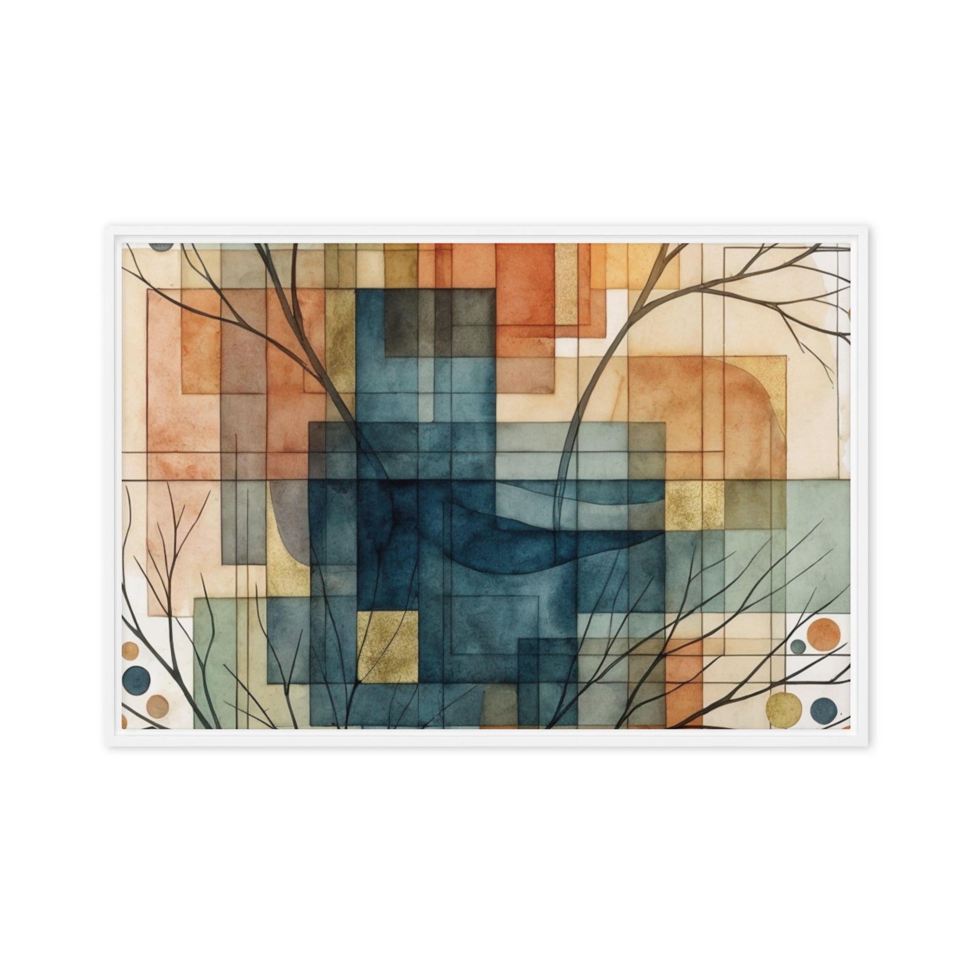 Always framed canvas urban wall display image in white frame, 16 x 16 inch universal size