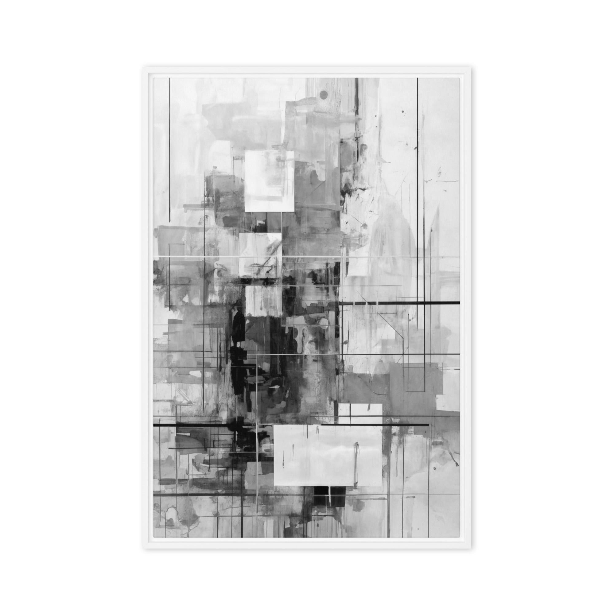 Betrayal wall art product image as a framed canvas abstract urban in white frame, 18 x 24 inch large size