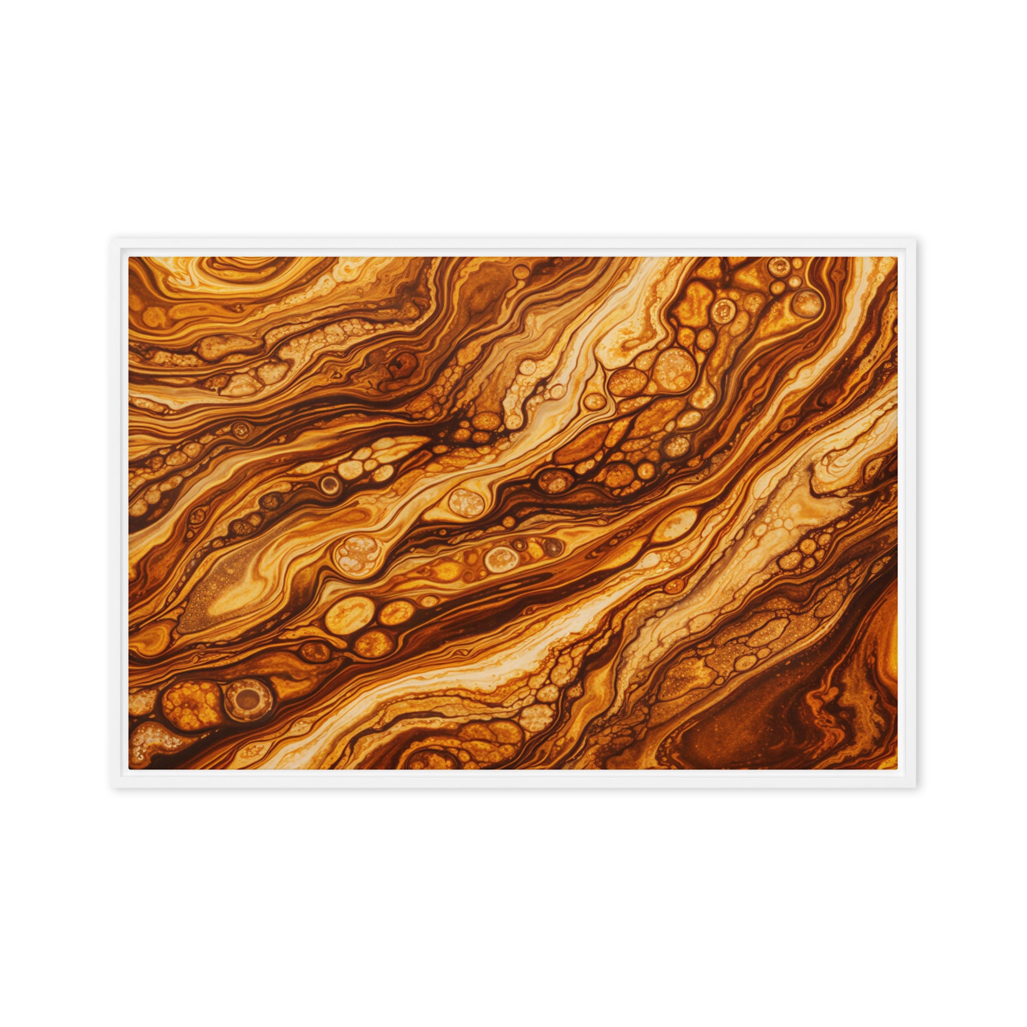 Molten Cells framed canvas print image for product listing in white frame, 16 x 16 inch universal size