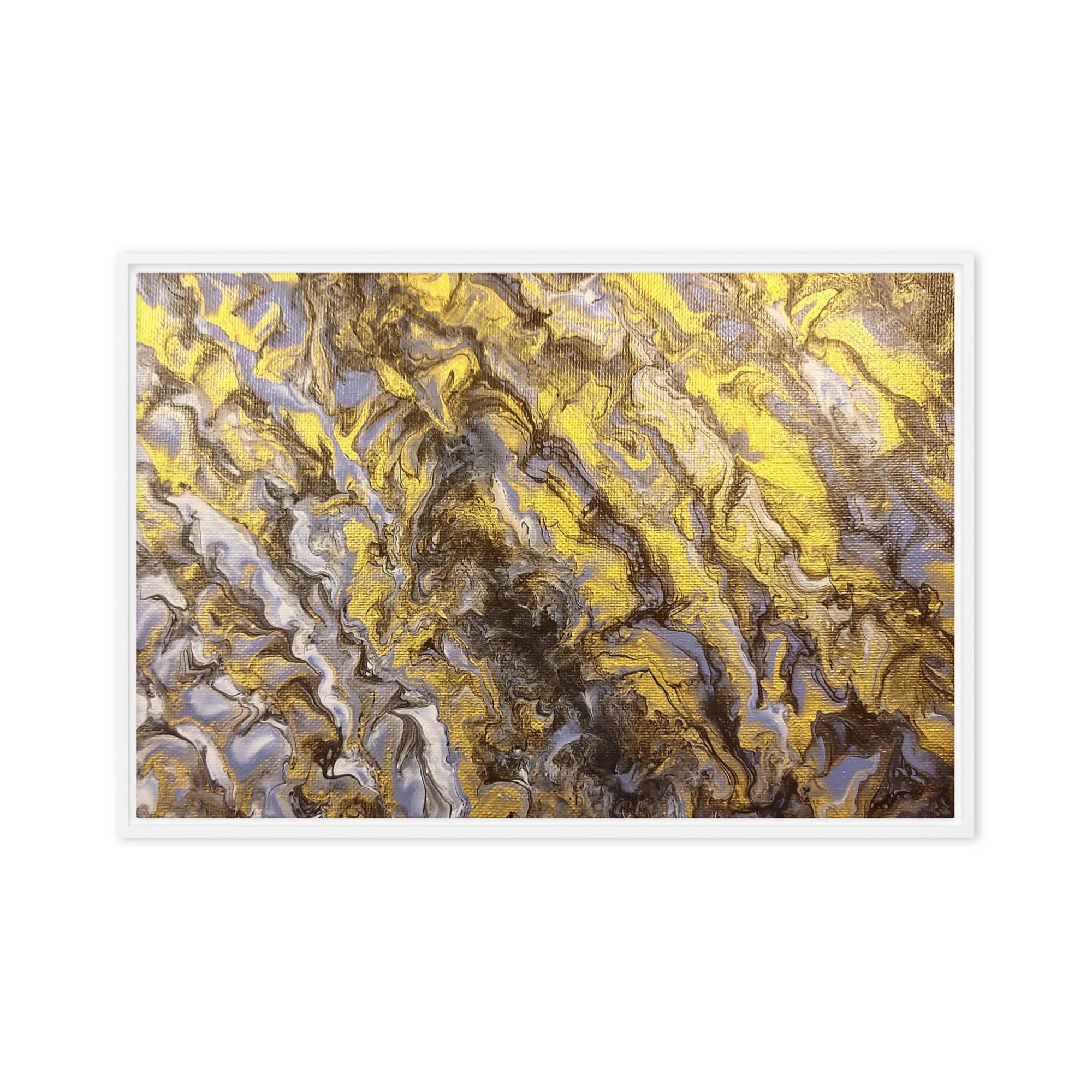 Gold Wave framed canvas print product image in white frame, 16 x 20 inch universal size