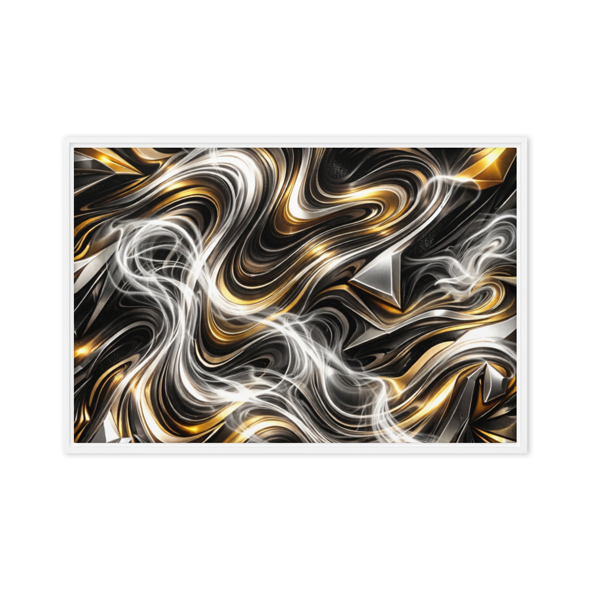 Ouro wall art product image as a framed canvas print in white frame, 16 x 20 inch universal size