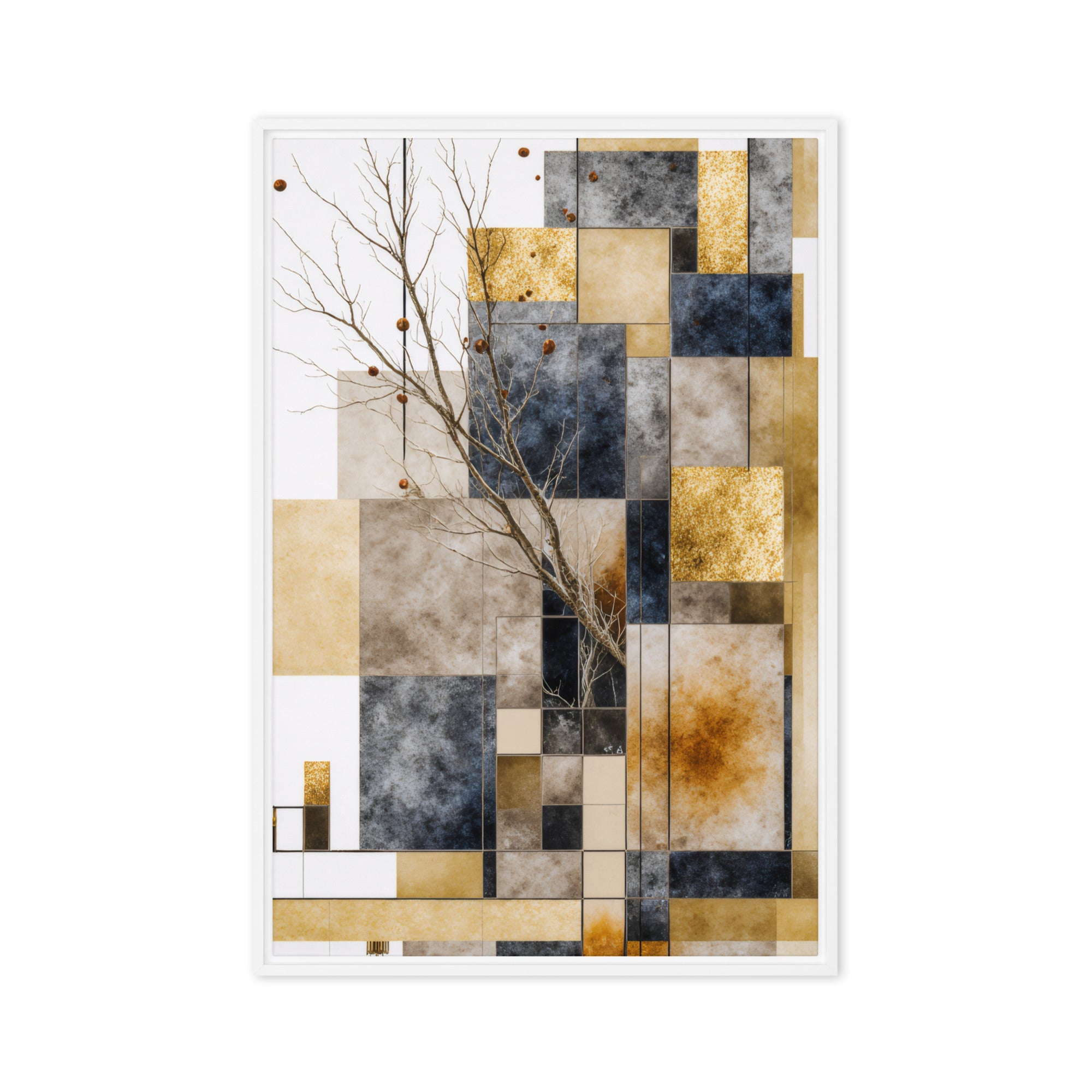 Scorie wall art product image as a framed canvas print in white frame, 16 x 20 inch universal size