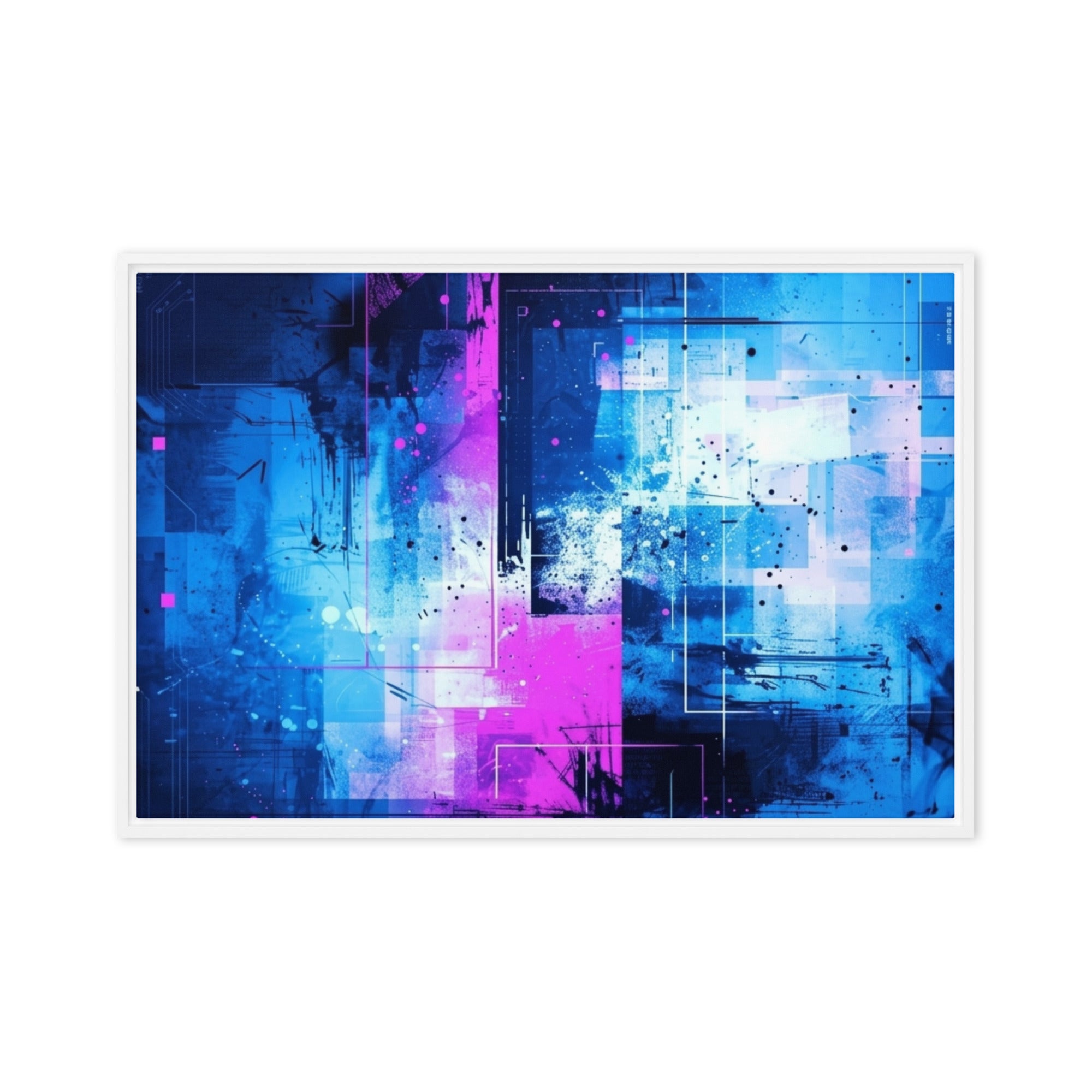 Neon framed canvas print front-facing product image in white frame, 16 x 16 inch universal size