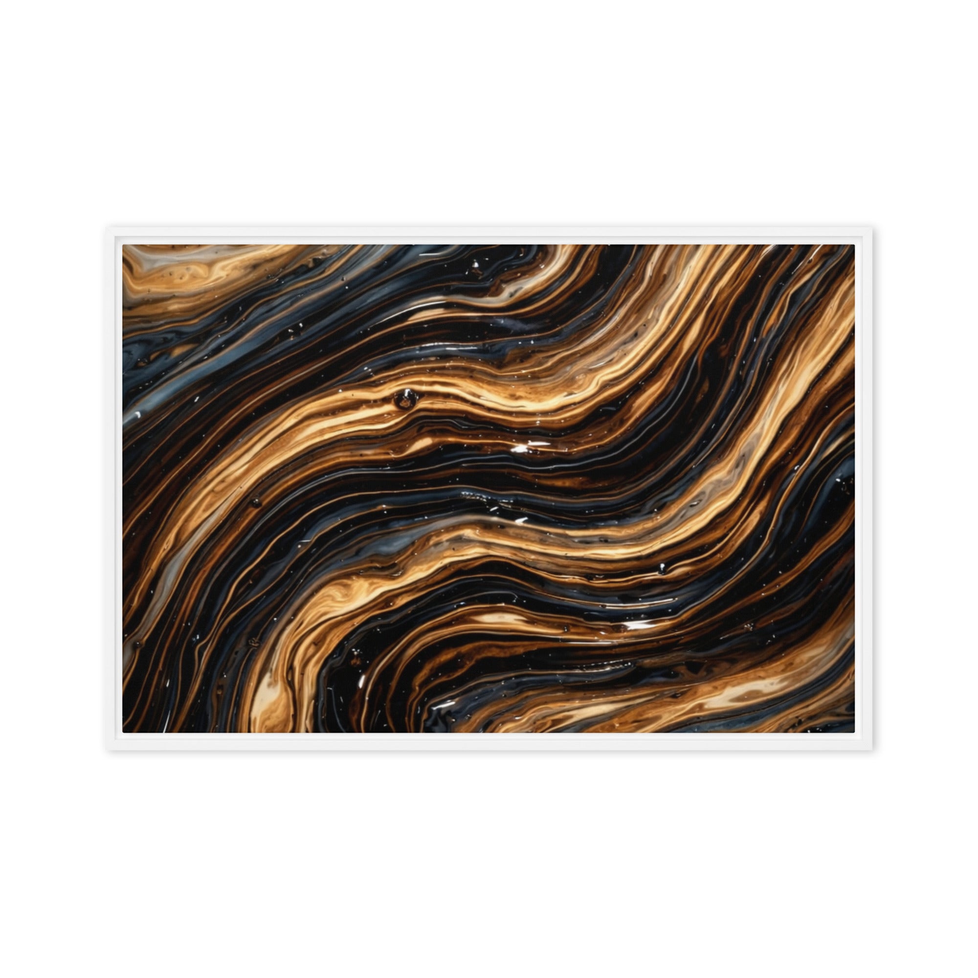 Amber framed canvas print front-facing product image in white frame, 16 x 16 inch universal size