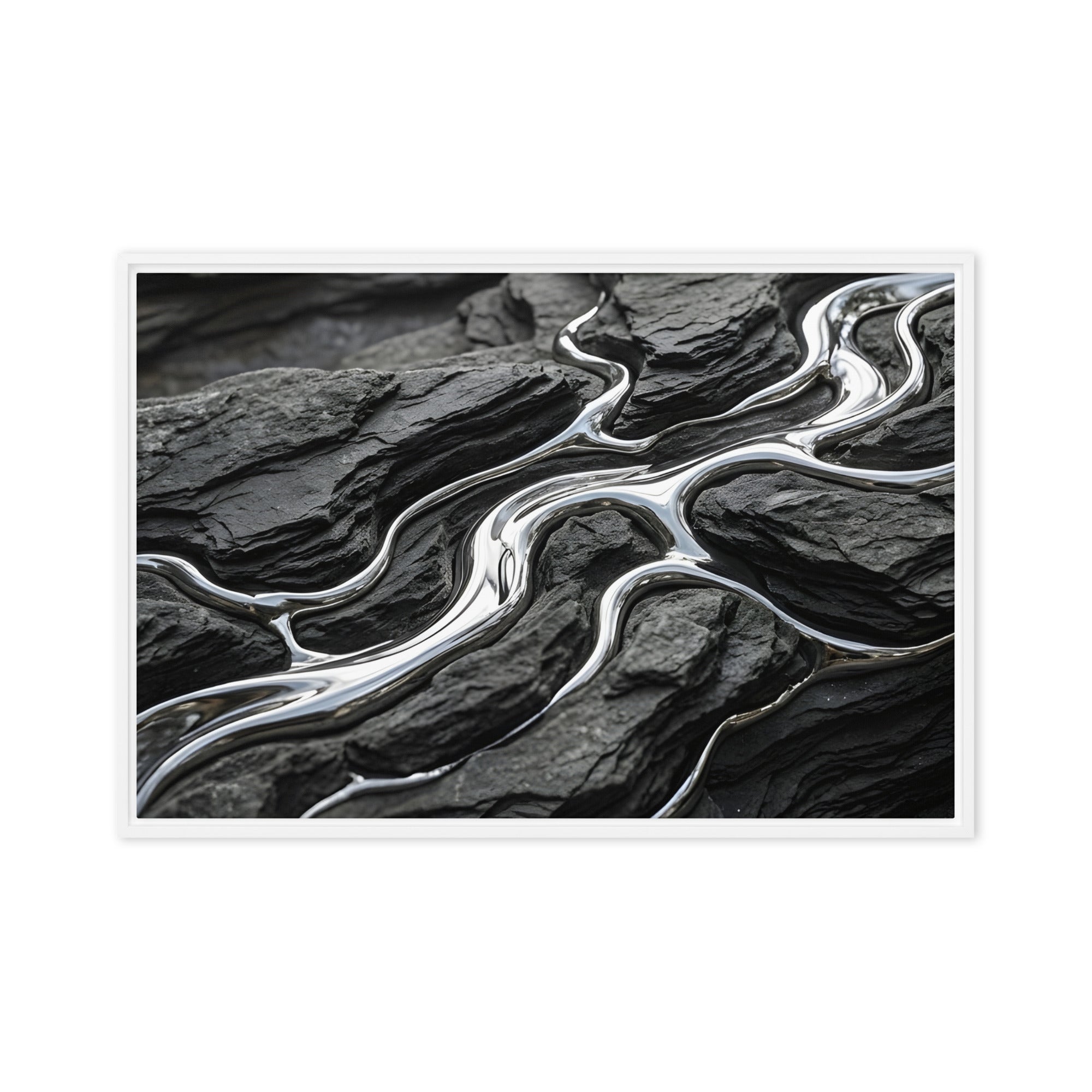 Basalt framed canvas print product mockup in white frame, 16 x 20 inch universal size