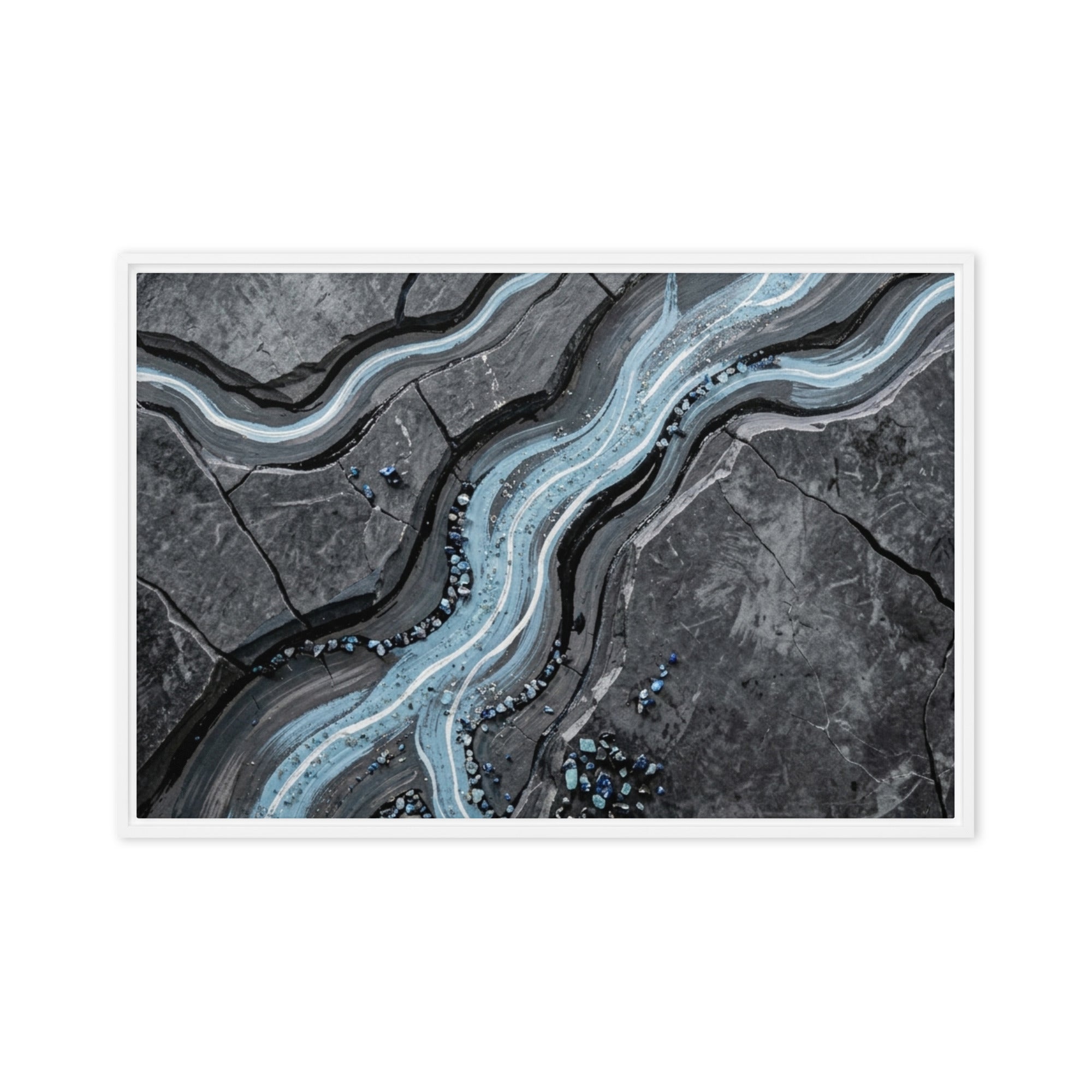 Viscosity framed canvas print product mockup in white frame, 18 x 24 inch large size