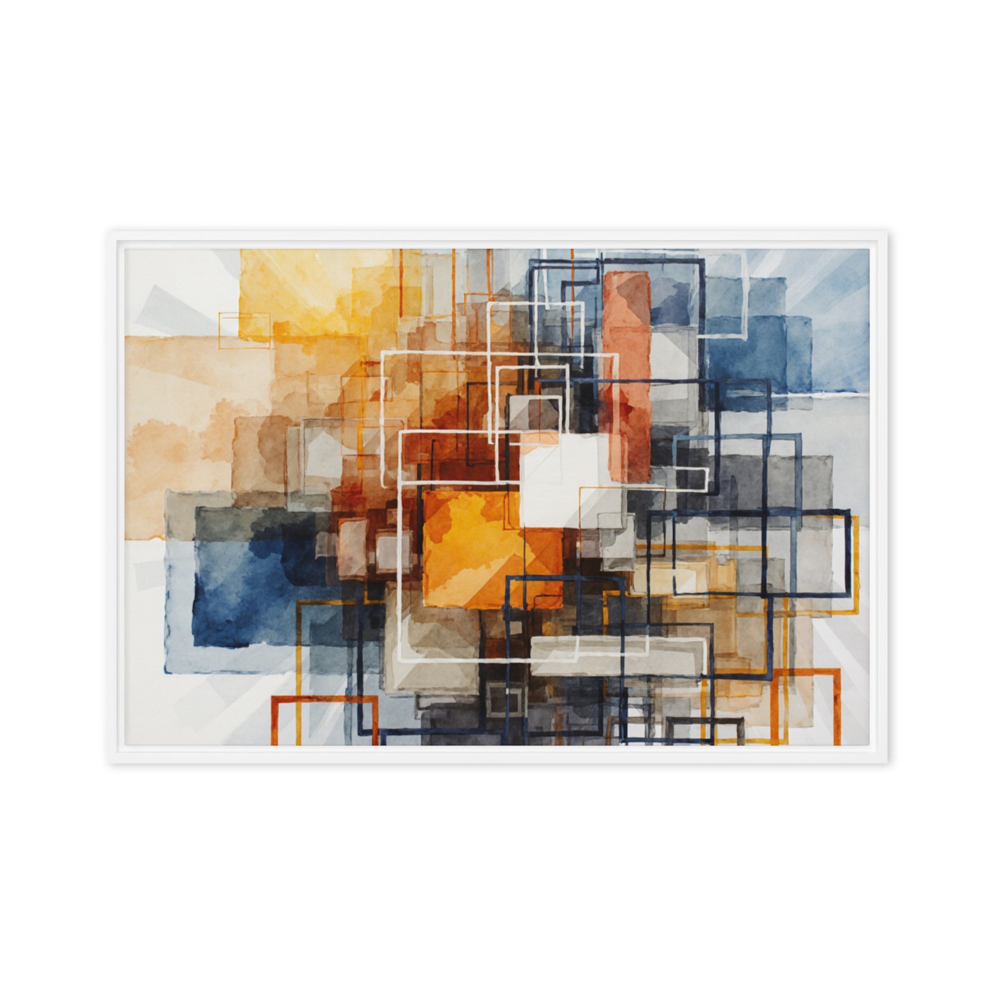 Plinth framed canvas print front-facing product image in white frame, 16 x 16 inch universal size