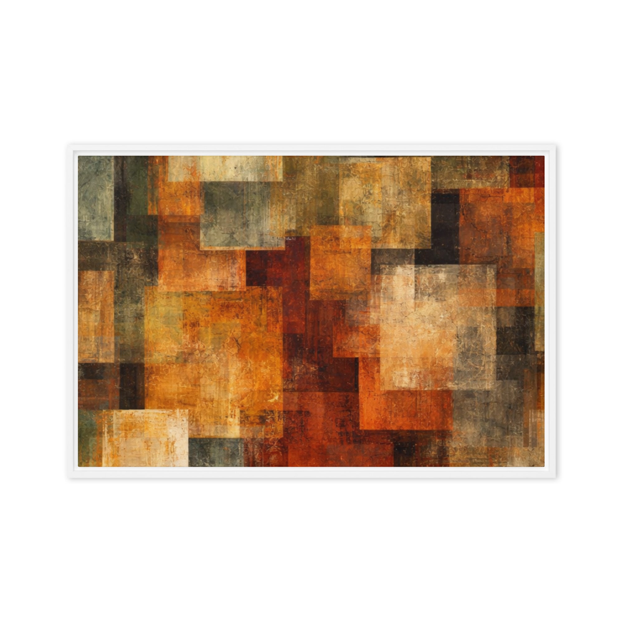 Harvest framed canvas print front-facing product image in white frame, 16 x 16 inch universal size