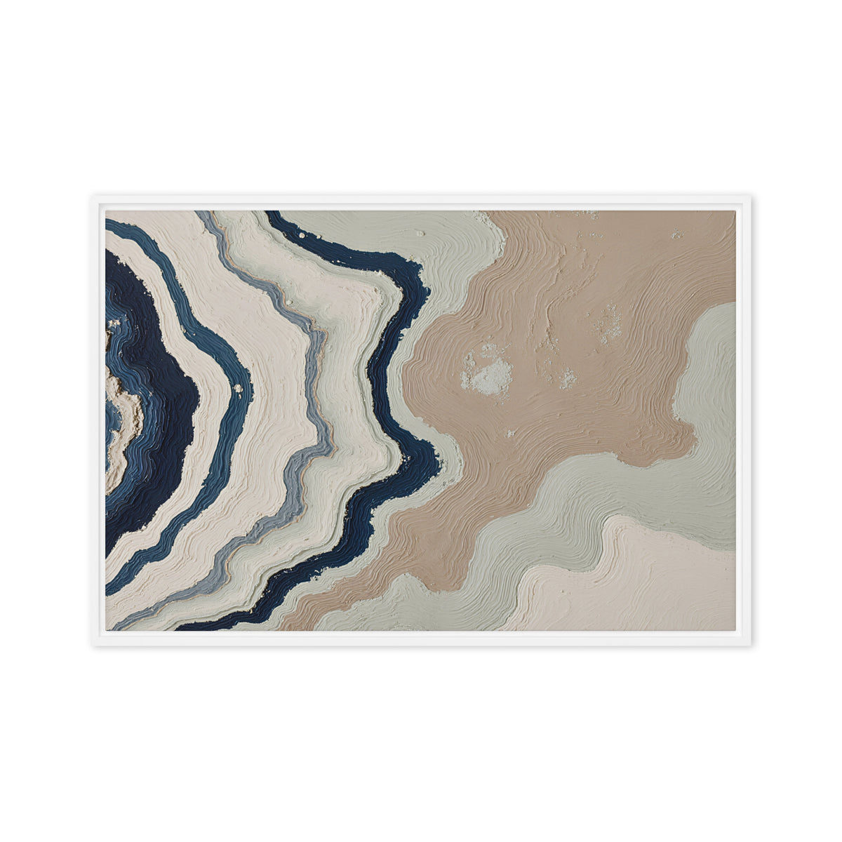 Karst framed canvas artwork with limestone-like textures and deep charcoal shadows, shown on white.