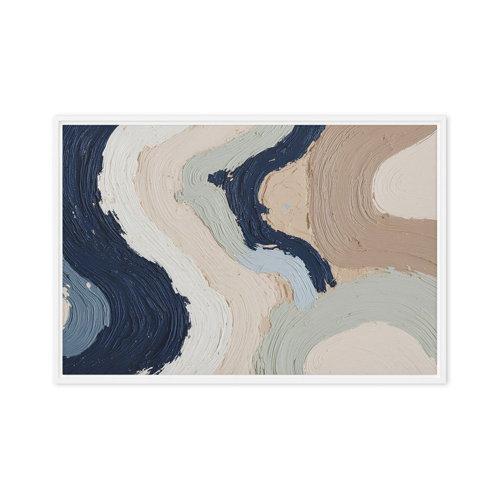 Marl framed canvas artwork with pale stone and soft clay tones with subtle visual texture, shown on white.