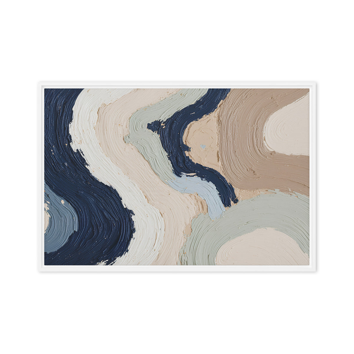 Marl framed canvas artwork with pale stone and soft clay tones with subtle visual texture, shown on white.