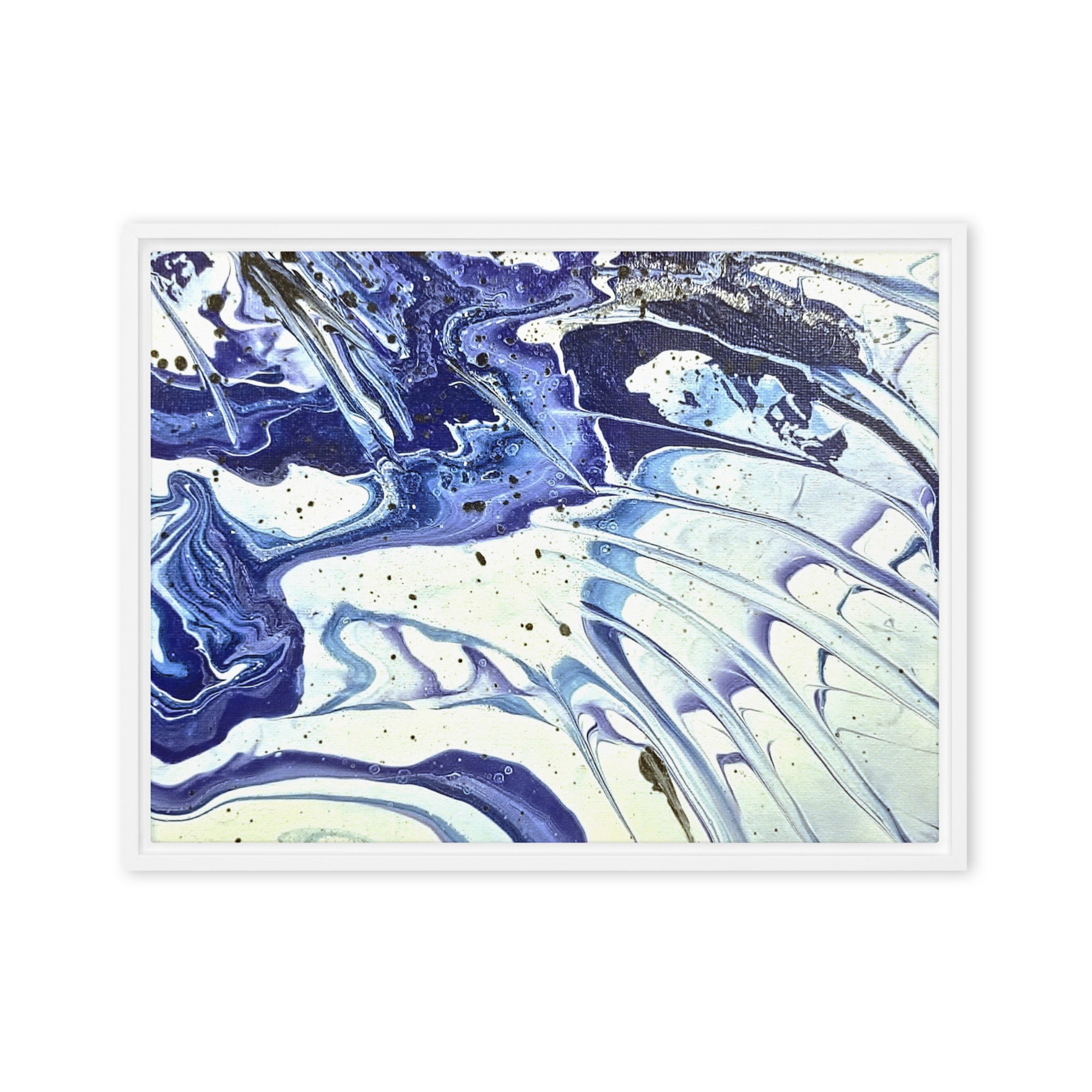 Cobalt framed canvas print product view in white frame, 20 x 28 inch large size