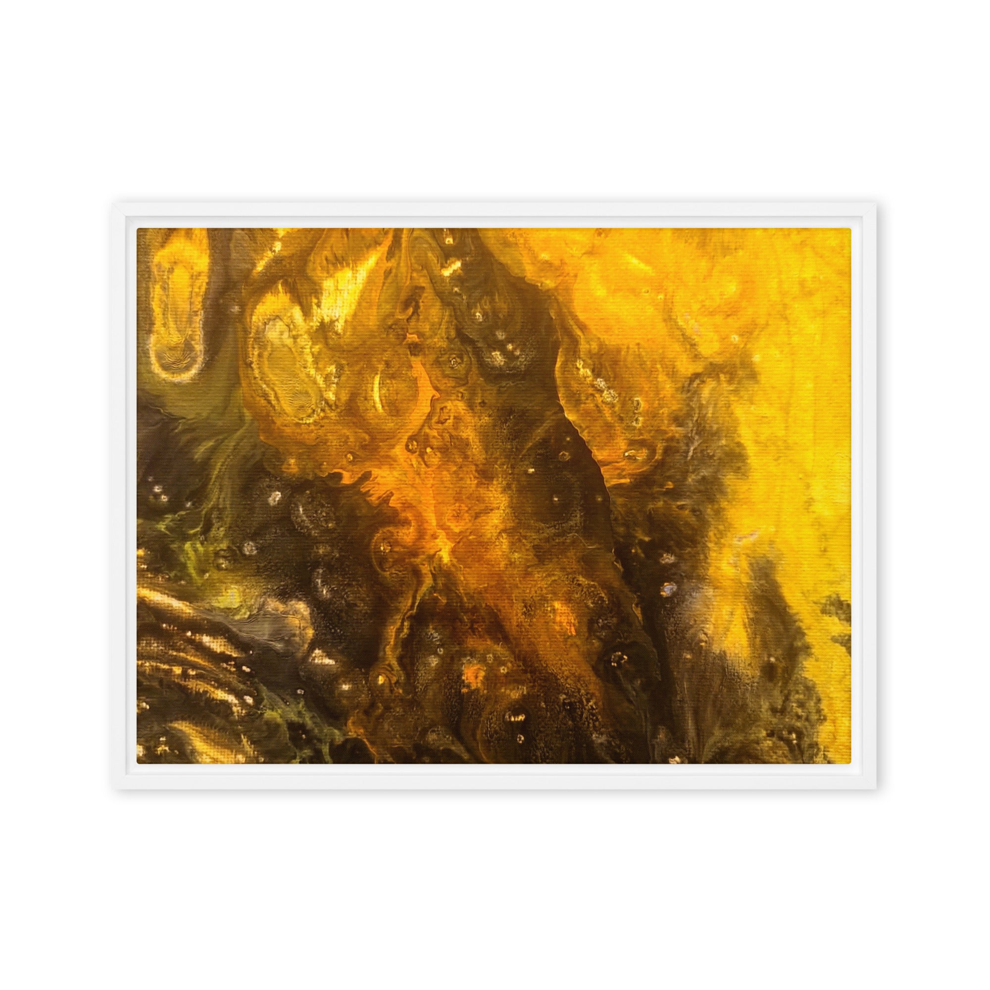 Flame framed canvas print product view in white frame, 20 x 28 inch large size