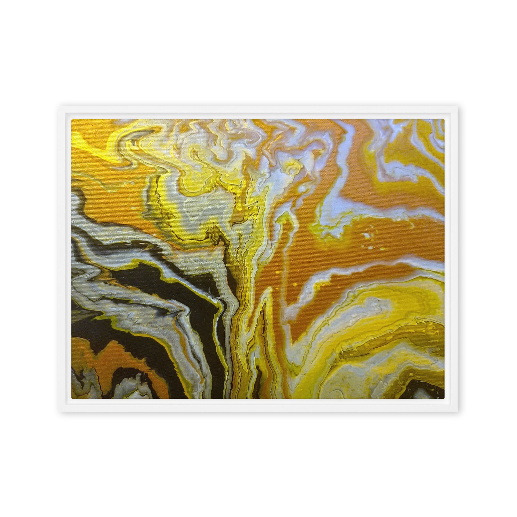 Golden Surge framed canvas print product view in white frame, 20 x 28 inch large size