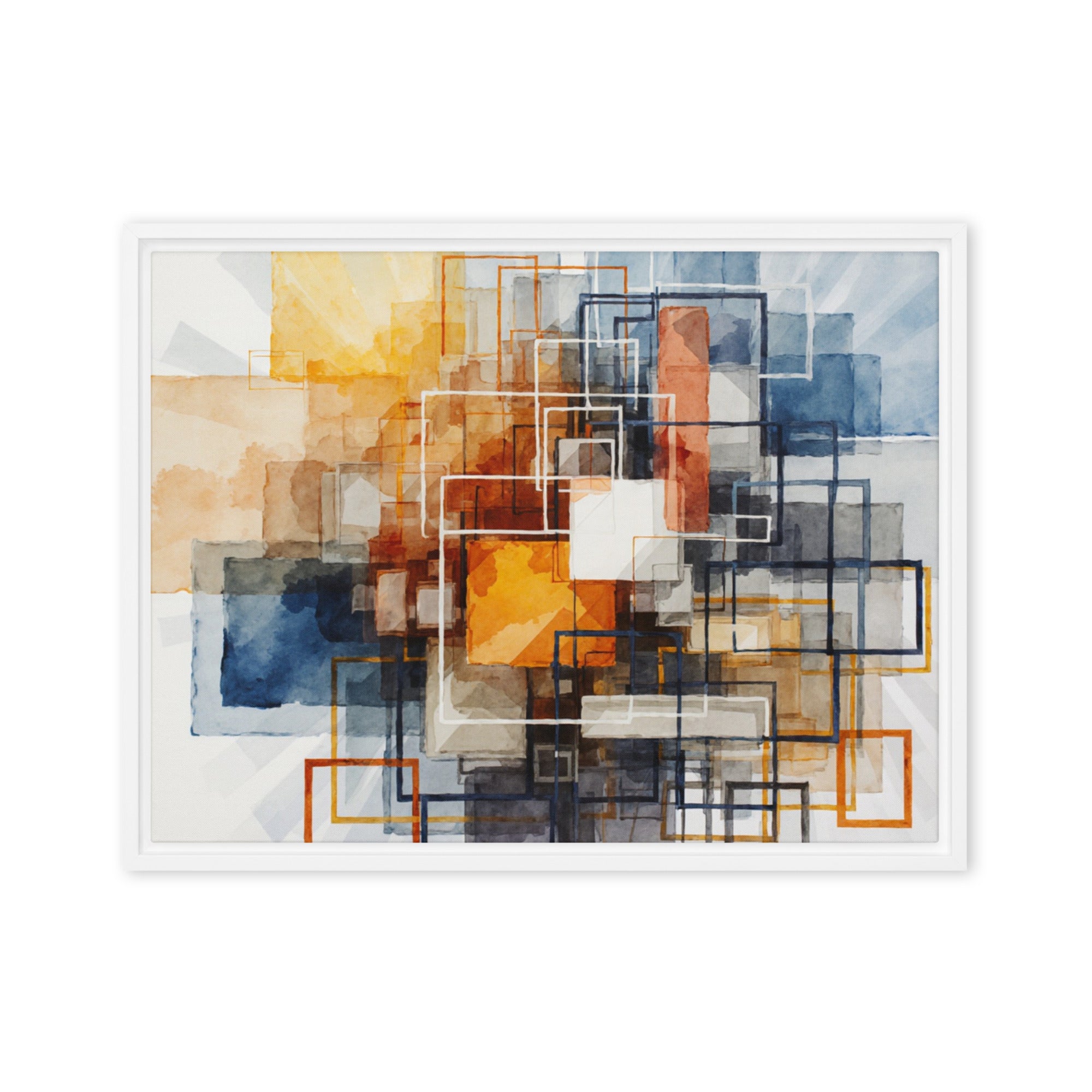 Plinth framed canvas print product view in white frame, 20 x 28 inch large size