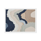 Alluvia framed canvas artwork with layered earth tones and flowing mineral textures, shown on white.