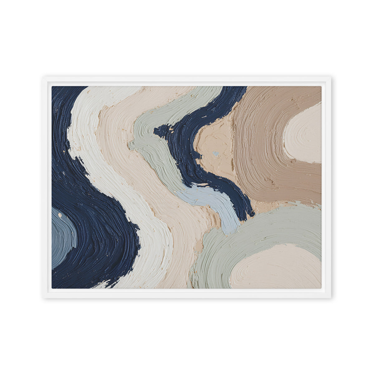 Marl framed canvas artwork with pale stone and soft clay tones with subtle visual texture, shown on white.