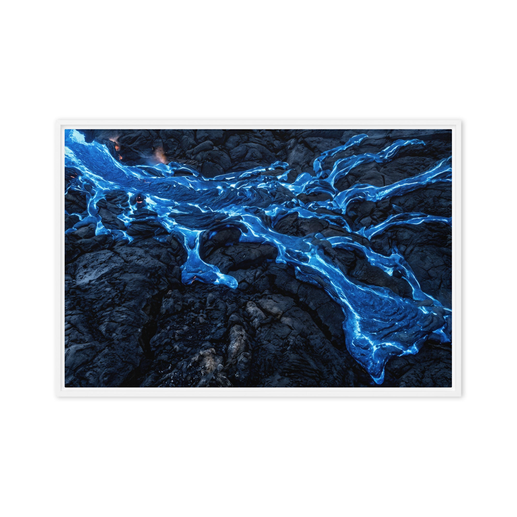 Scoria framed canvas print, front view in white frame, 24 x 36 inch statement piece