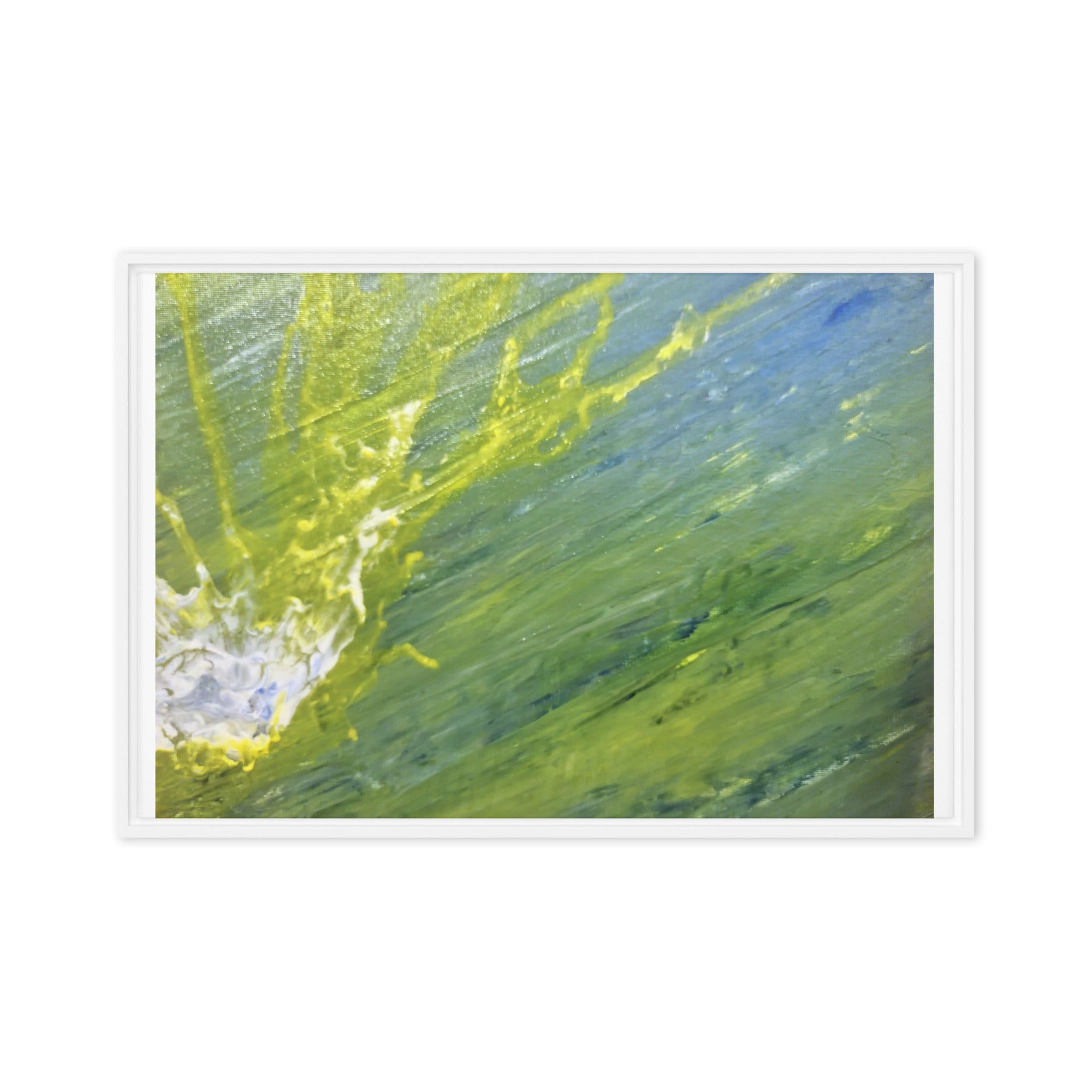 Charged Waters framed canvas print wall display image in white frame, 24 x 36 inch statement piece