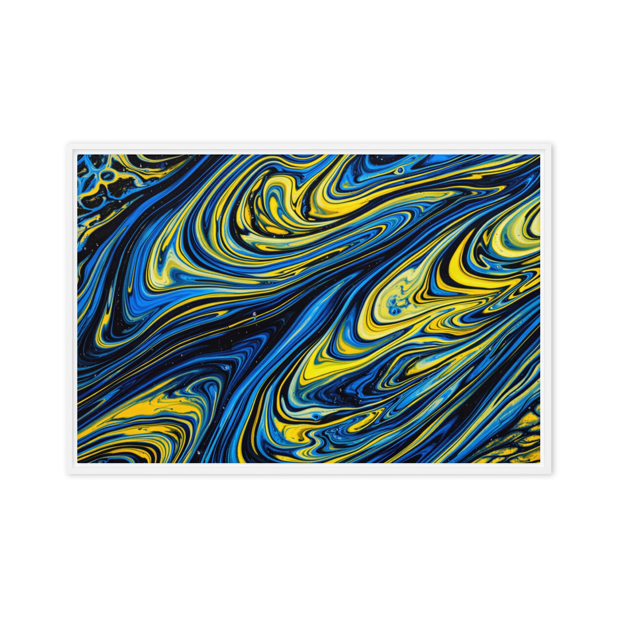 Coral framed canvas print, front view in white frame, 24 x 36 inch statement piece