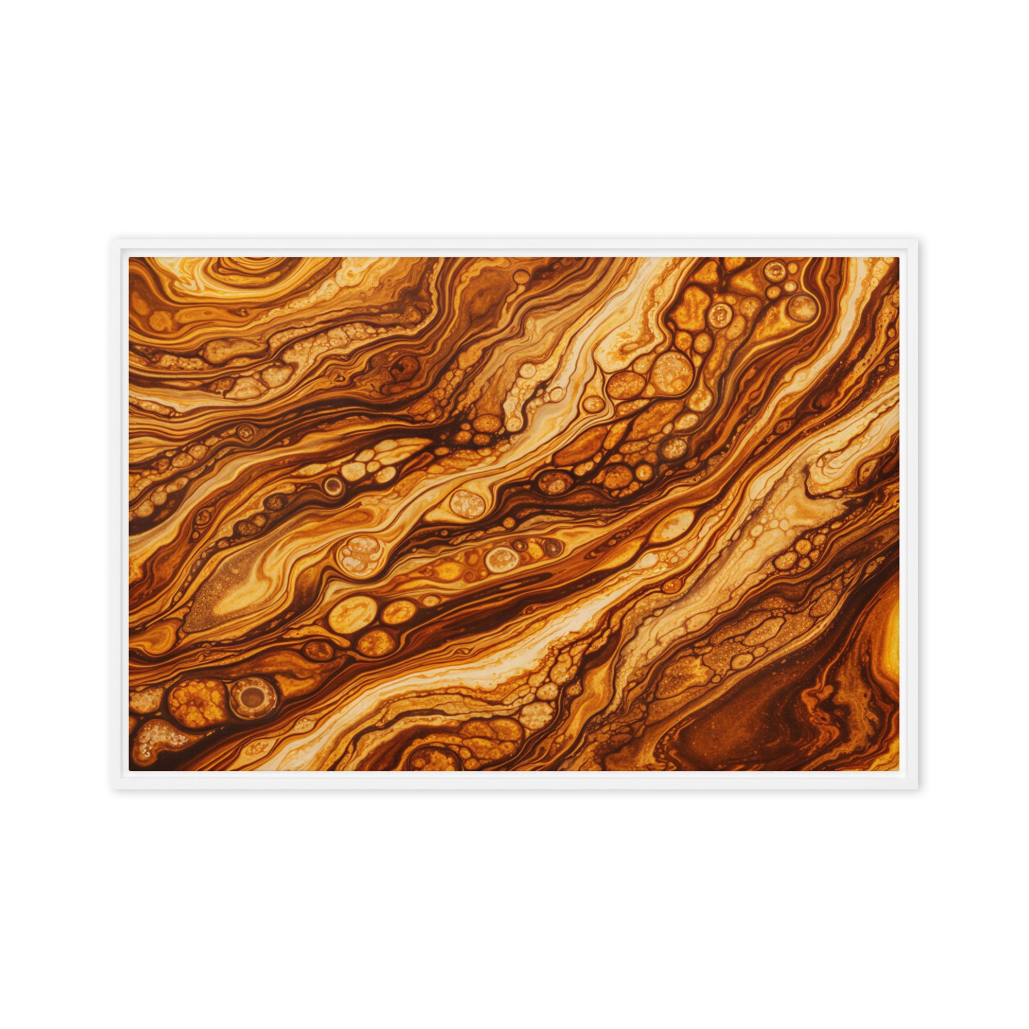 Molten Cells framed canvas print front-facing product image in white frame, 24 x 36 inch statement piece