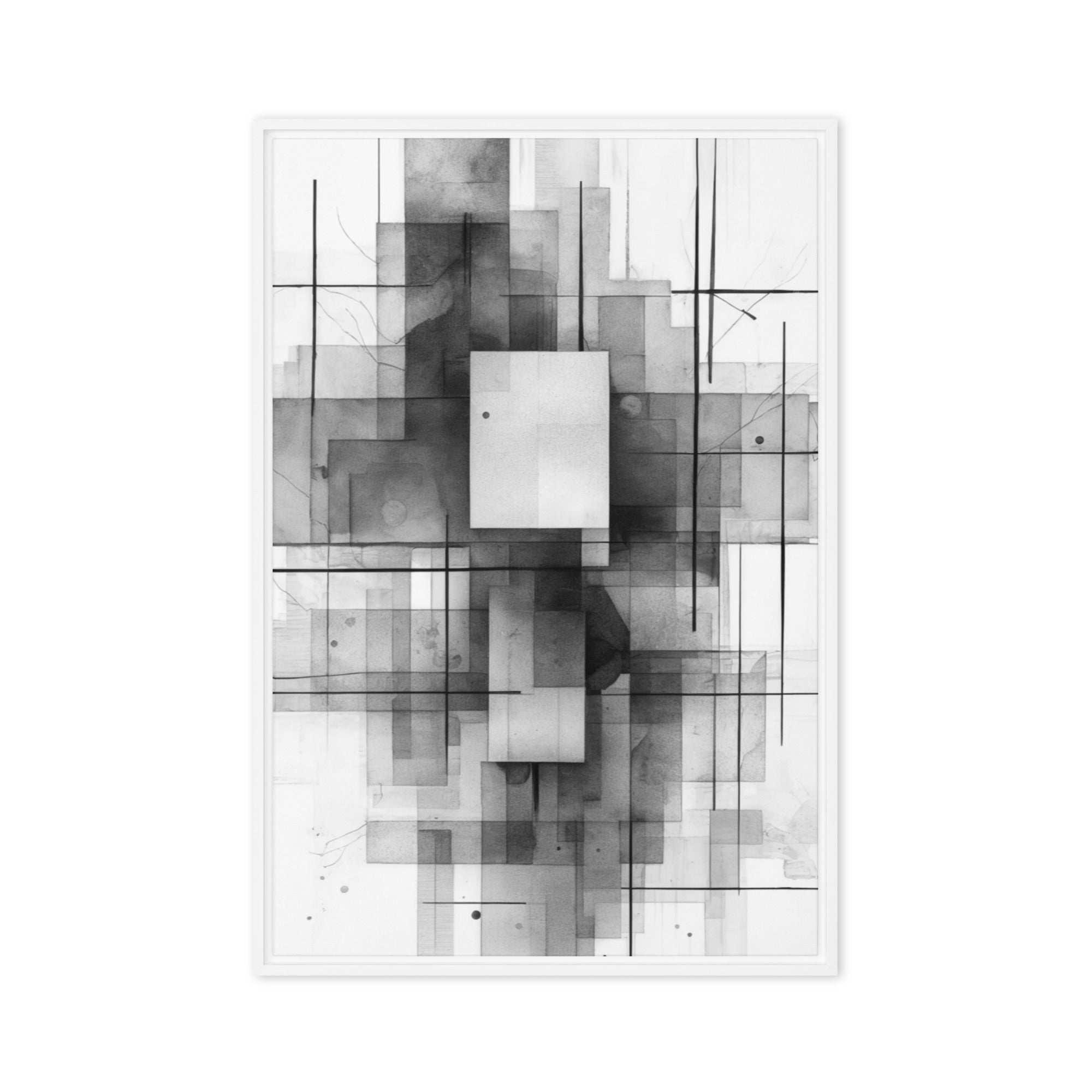 Late framed canvas print product mockup in white frame, 24 x 36 inch statement piece
