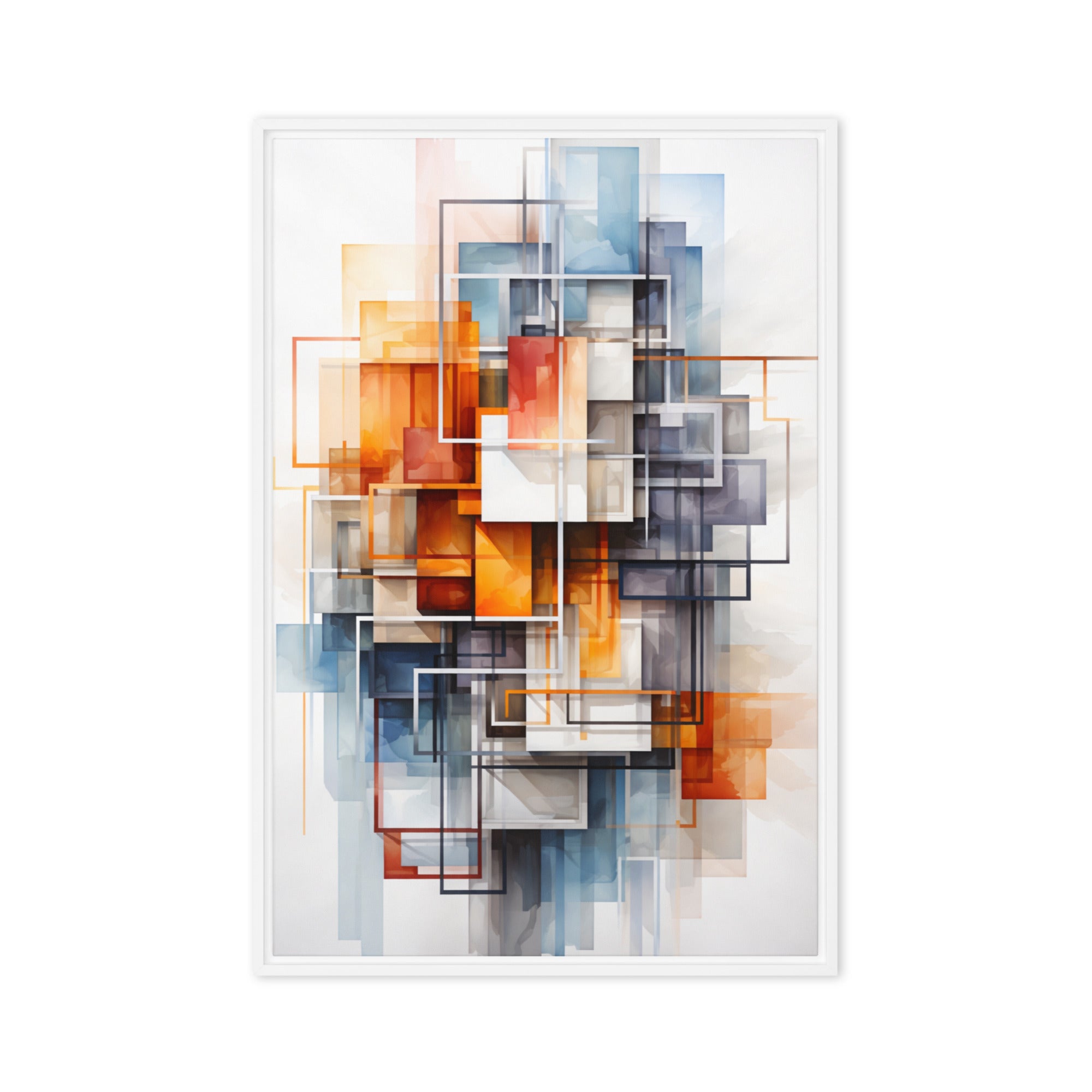 Facet framed canvas print product mockup in white frame, 24 x 36 inch statement piece