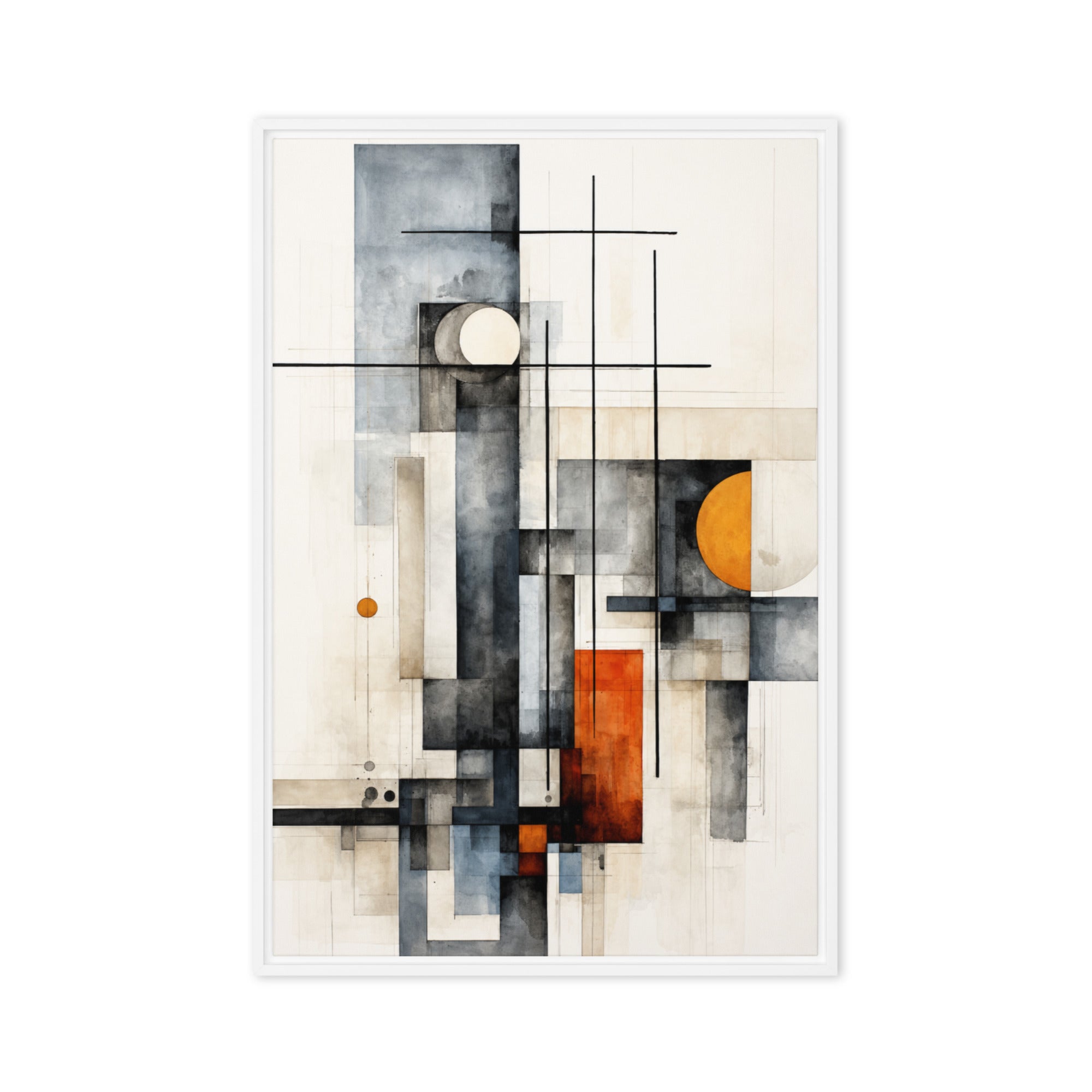 Girder framed canvas print product mockup in white frame, 24 x 36 inch statement piece