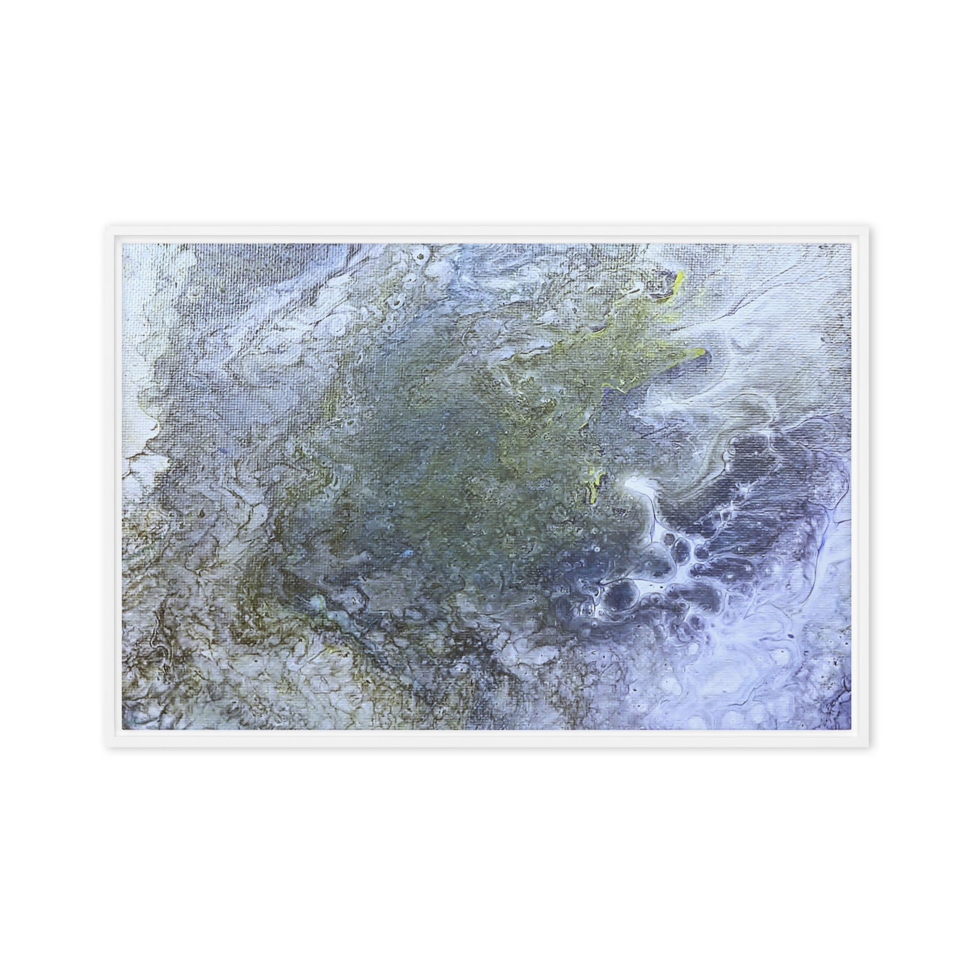 Shallows framed canvas studio series, front view in white frame, 24 x 36 inch statement piece