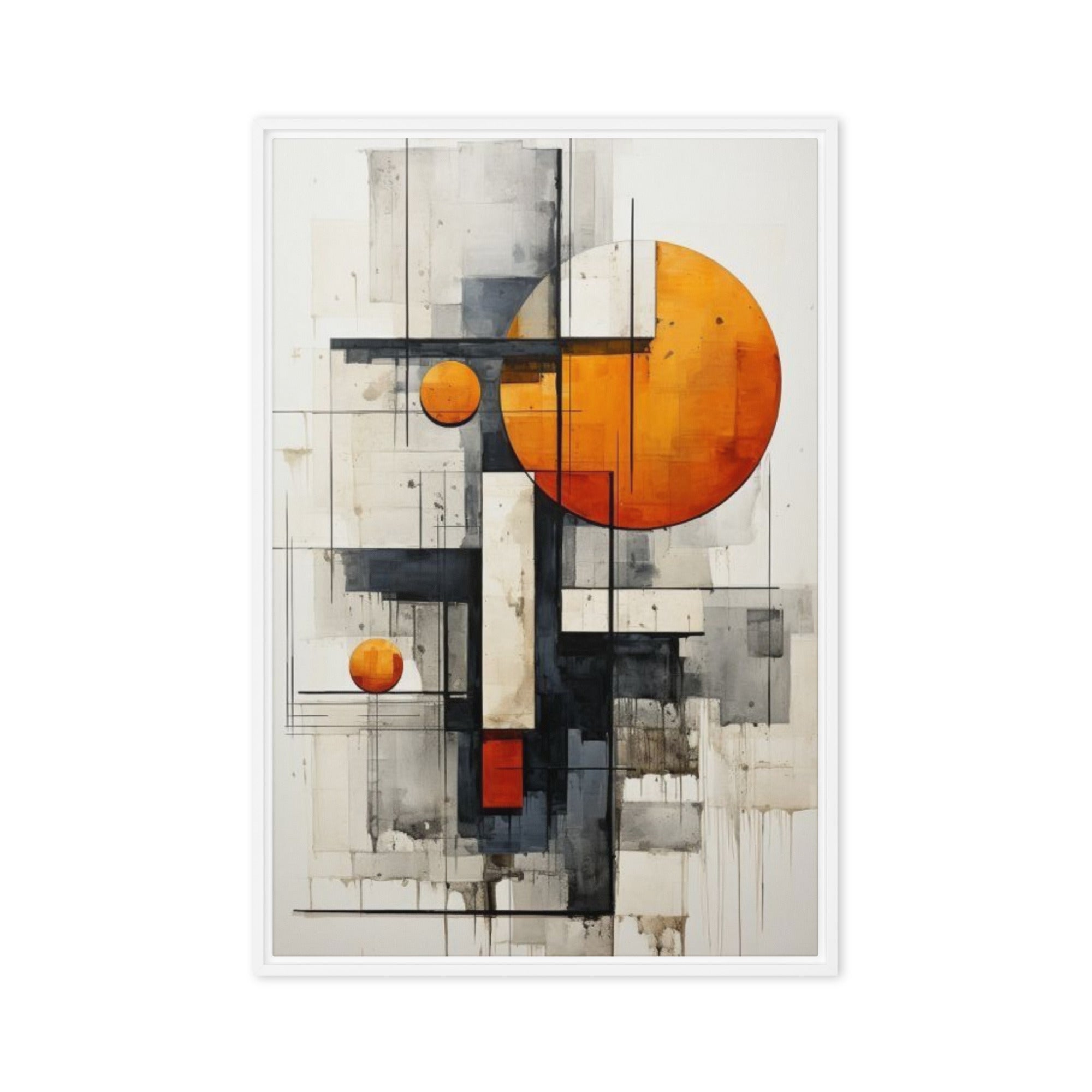 Grille framed canvas print product mockup in white frame, 24 x 36 inch statement piece