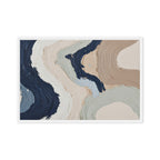 Alluvia framed canvas artwork with layered earth tones and flowing mineral textures, shown on white.
