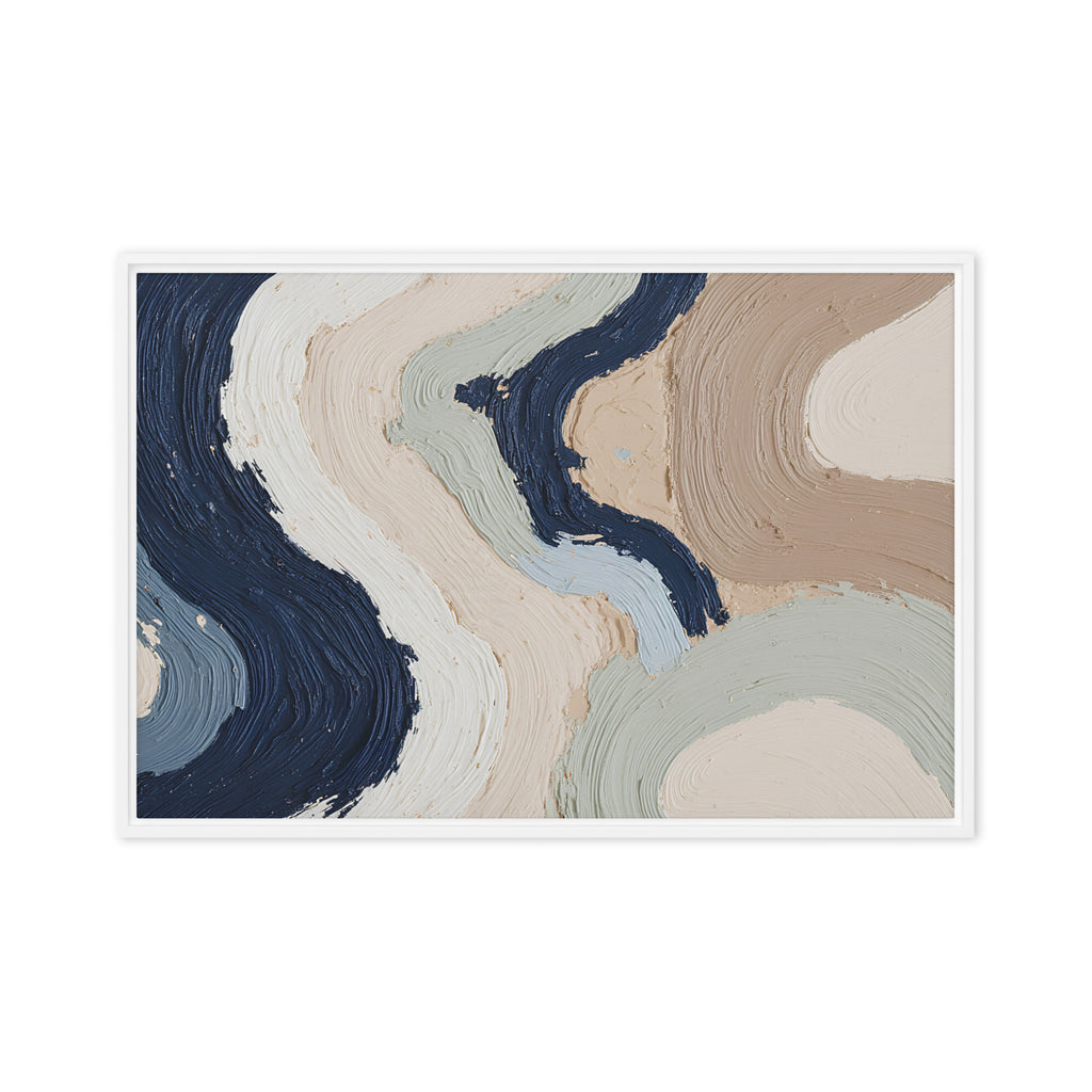 Marl framed canvas artwork with pale stone and soft clay tones with subtle visual texture, shown on white.